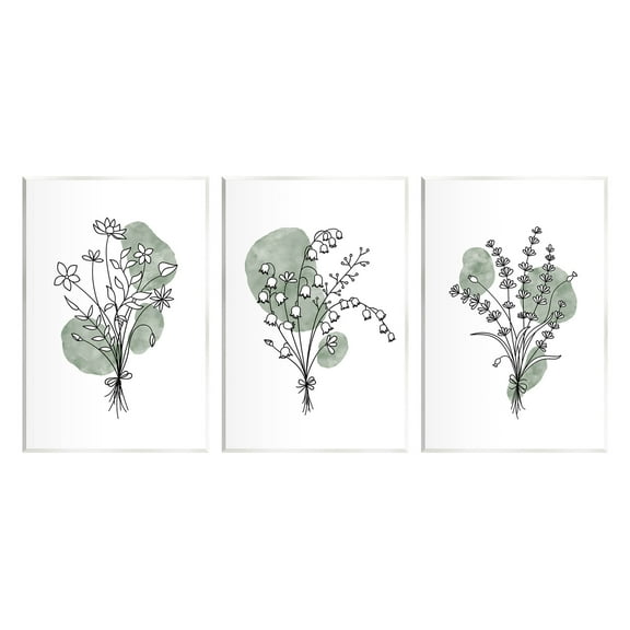 Stupell Industries Boho Flower Herb Bunches Graphic Art Unframed Art Print Wall Art, Set of 3, Design by JJ Design House LLC