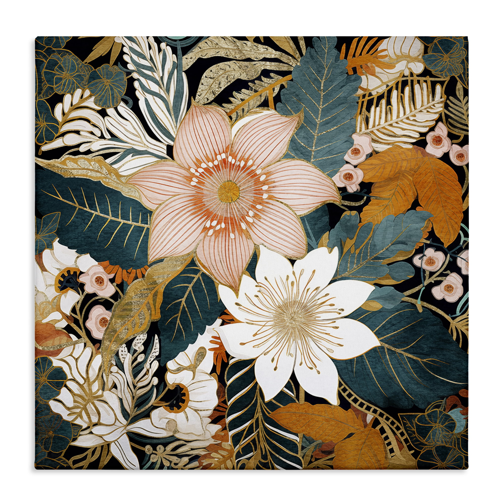 Stupell Industries Boho Flower Pattern Botanical & Floral Painting Gallery Wrapped Canvas Art Print Wall Art, 36 x 36