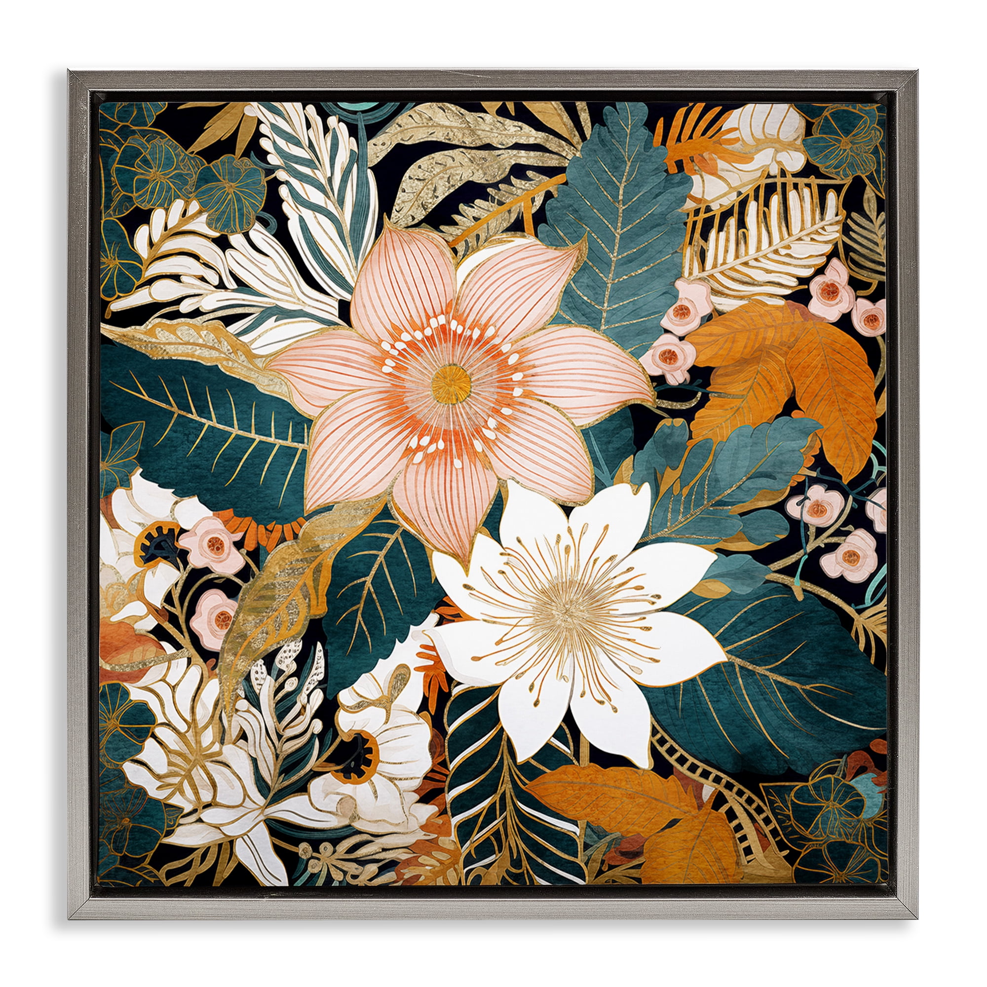 Stupell Industries Boho Flower Pattern Botanical & Floral Painting Gray Floater Framed Art Print Wall Art, 25 x 25
