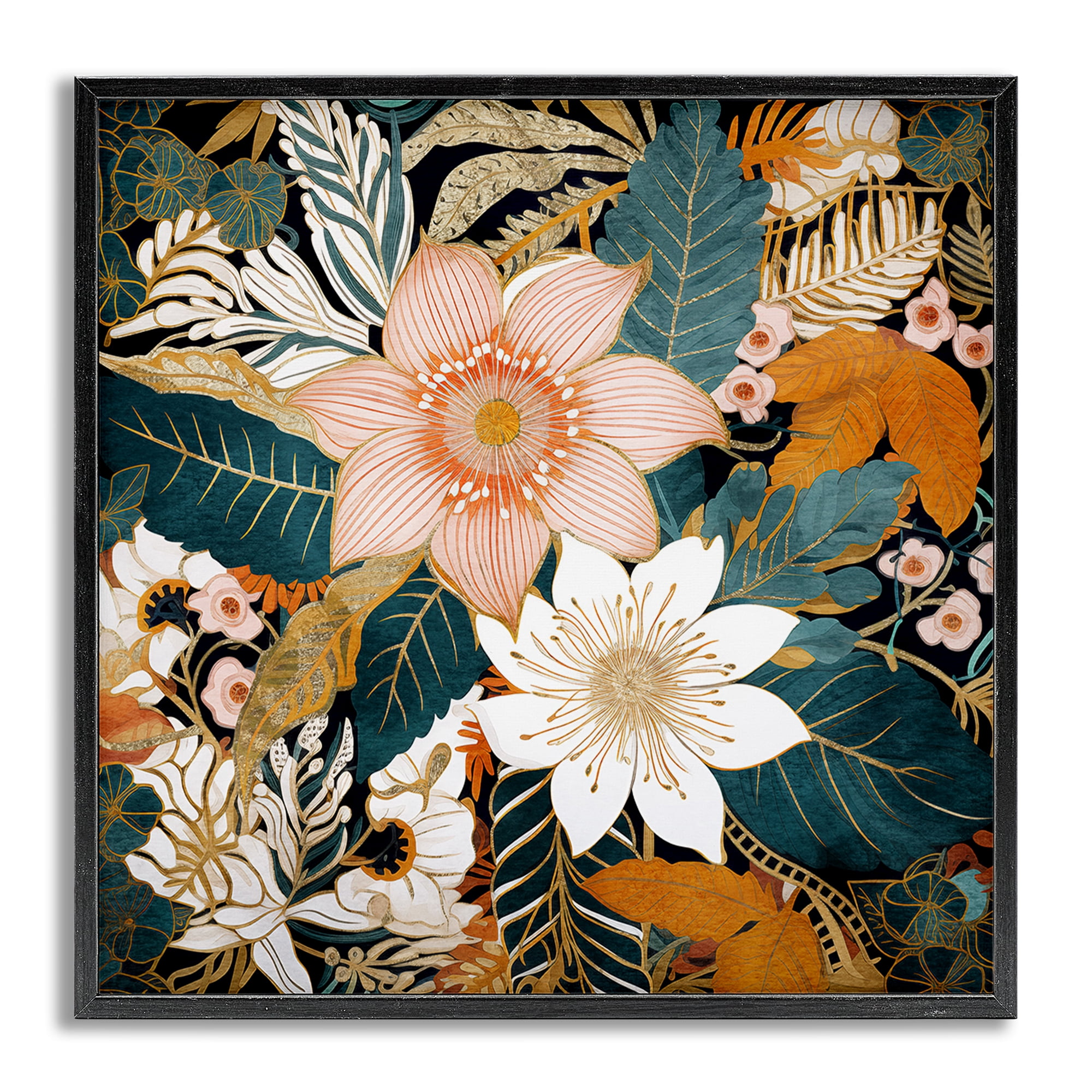 Stupell Industries Boho Flower Pattern Botanical & Floral Painting Gray Framed Art Print Wall Art, 12 x 12