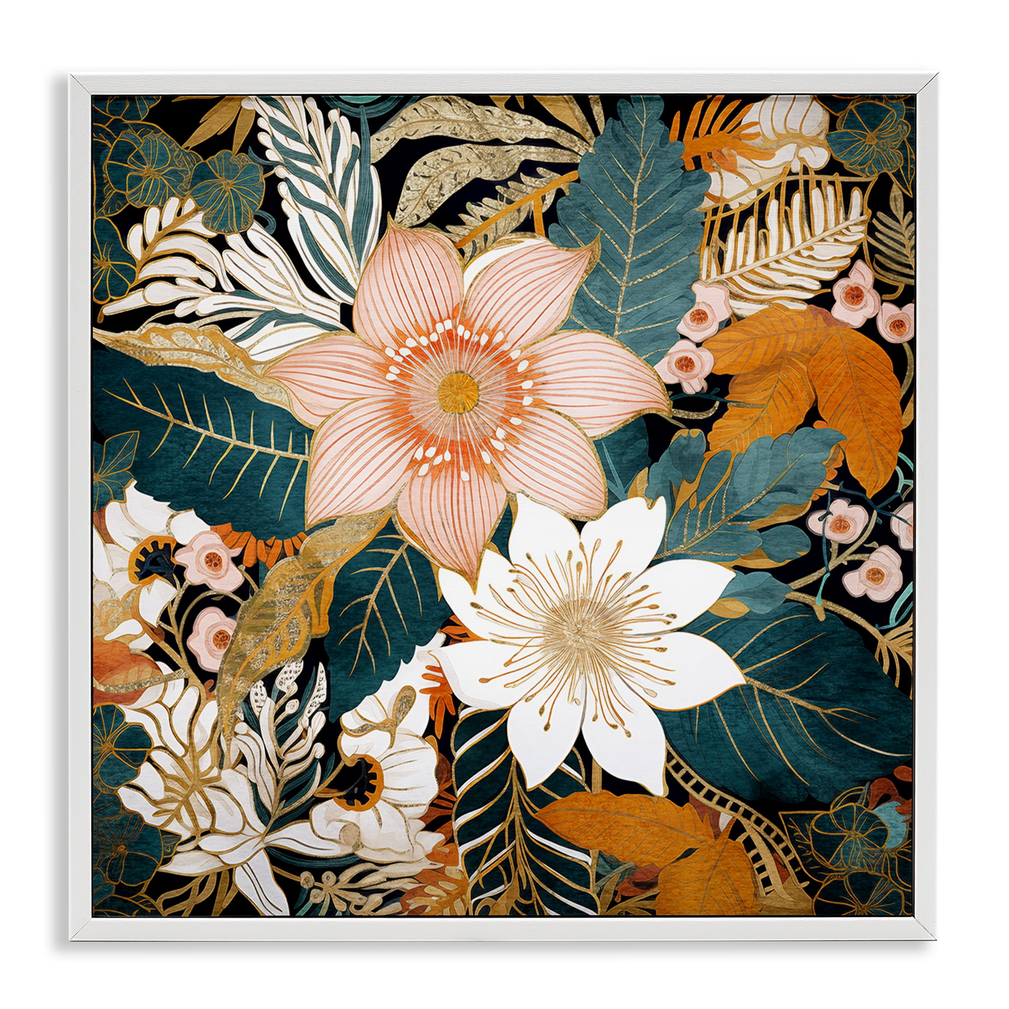 Stupell Industries Boho Flower Pattern Botanical & Floral Painting White Framed Art Print Wall Art, 17 x 17