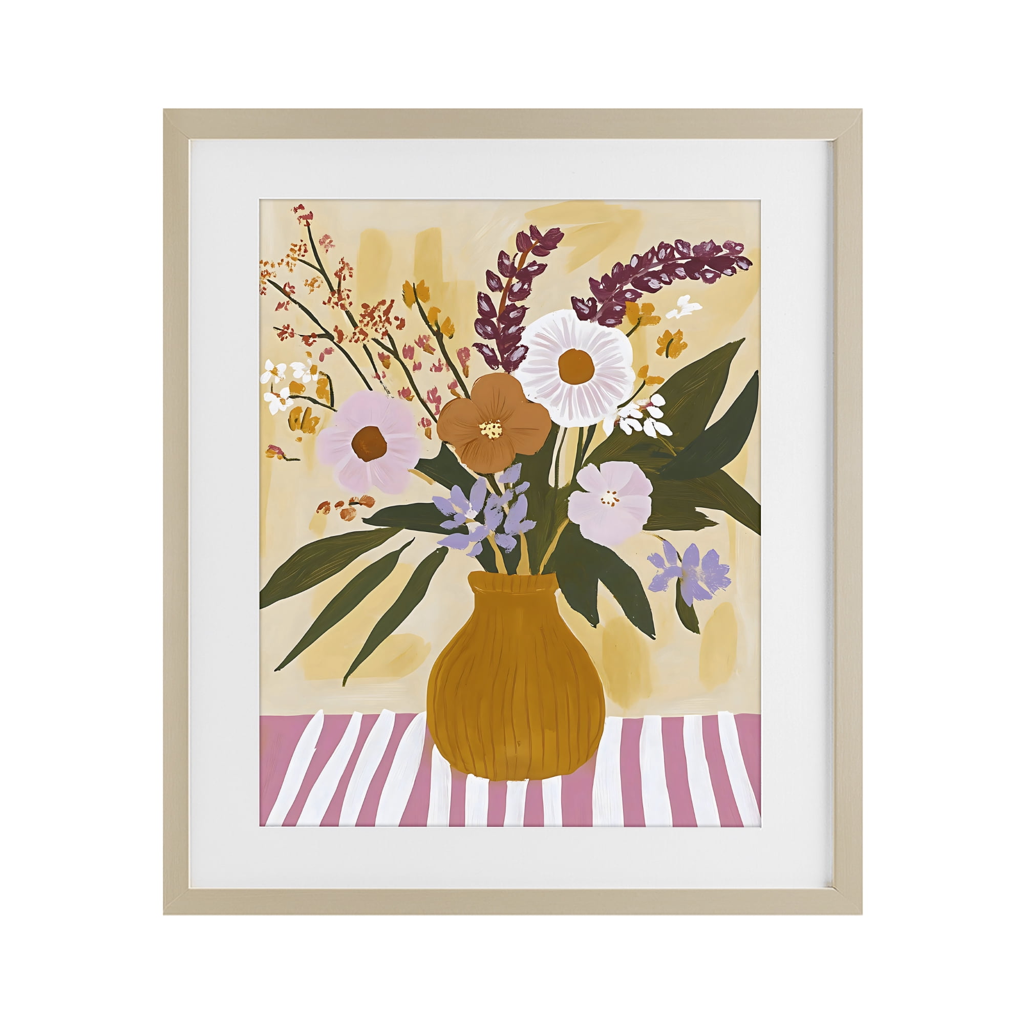 Stupell Industries Boho Flowers on Pink Stripes Birch Framed Print Under Glass, design by Creative Studio