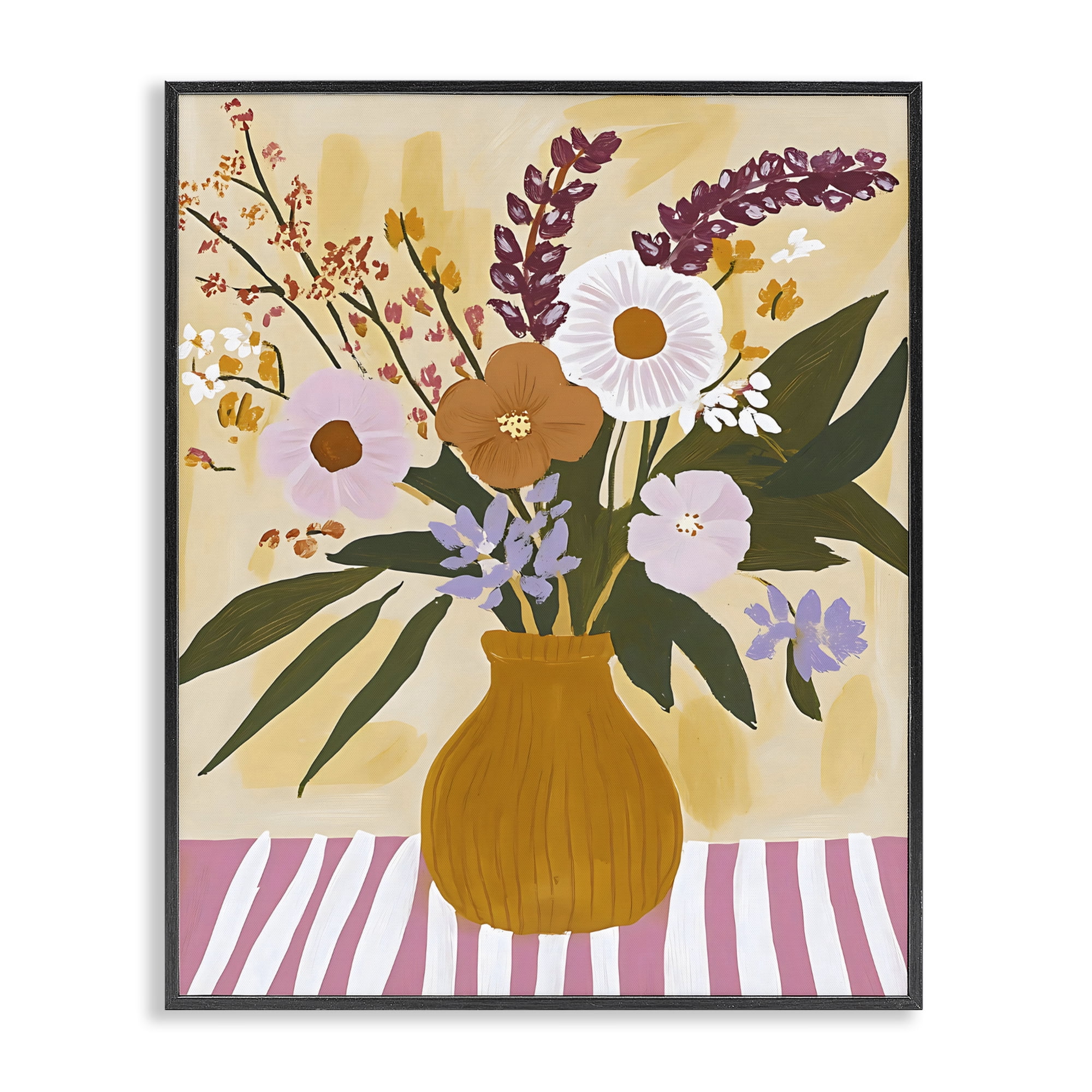 Stupell Industries Boho Flowers on Pink Stripes Black Framed Giclee Art, design by Creative Studio