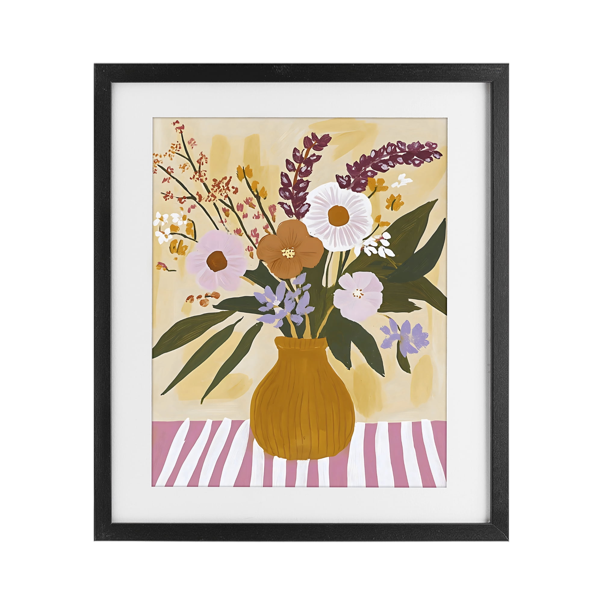 Stupell Industries Boho Flowers on Pink Stripes Black Framed Print Under Glass, design by Creative Studio
