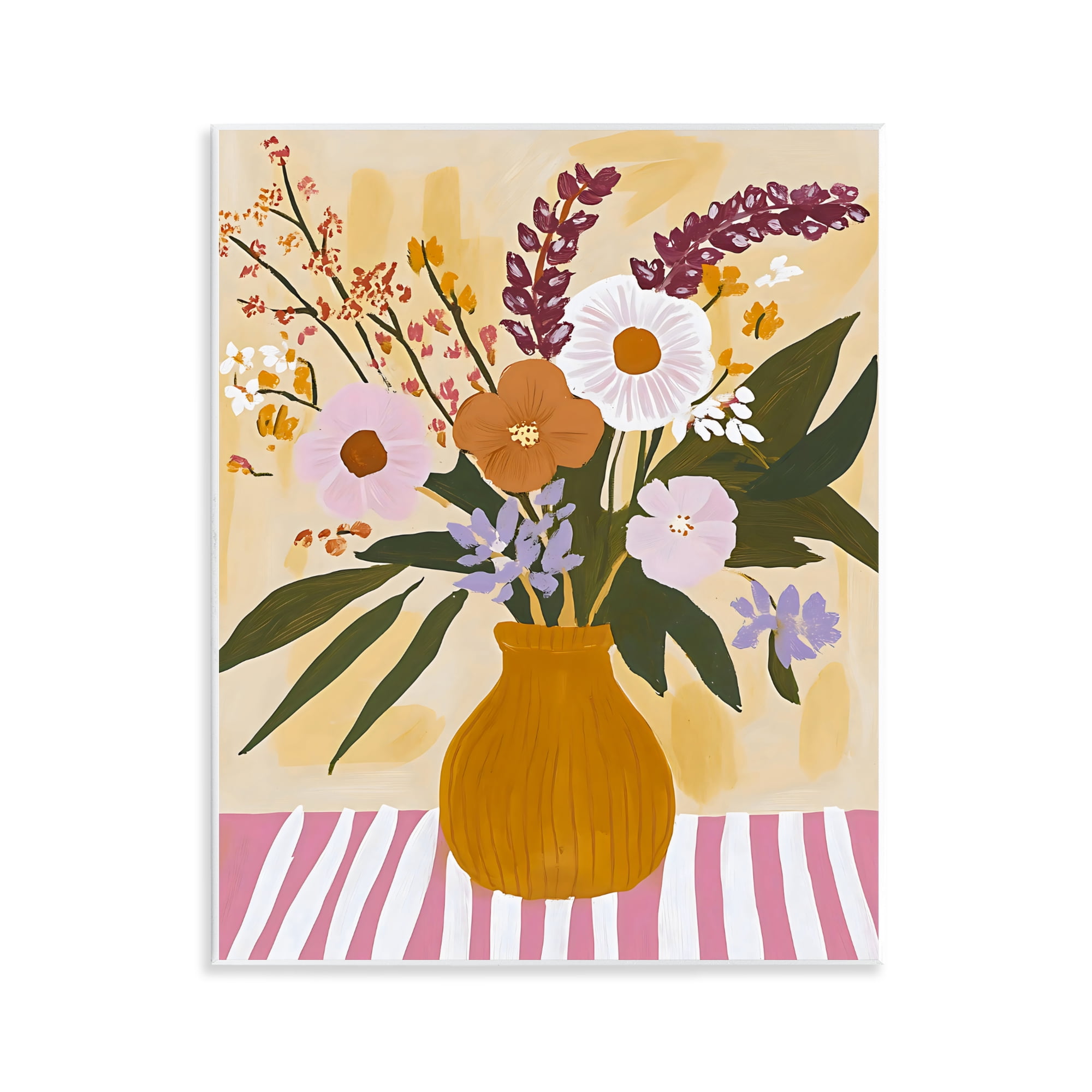 Stupell Industries Boho Flowers on Pink Stripes Wall Plaque Art, design by Creative Studio