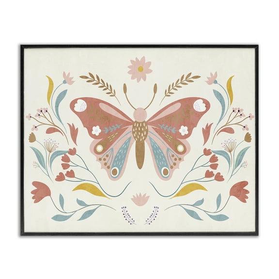 Stupell Industries Boho Folk Butterfly Insects Painting Black Framed Art Print Wall Art, 14 x 11