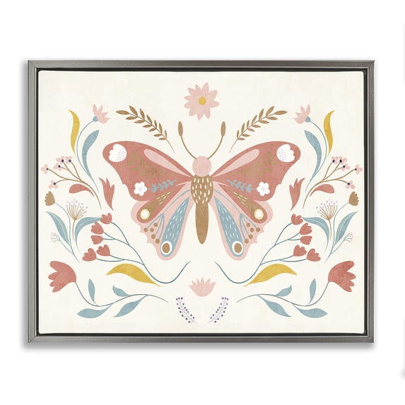 Stupell Industries Eclectic Boho Folk Butterfly Gray Floating Frame Canvas Art, 31 x 25, by Kim Allen