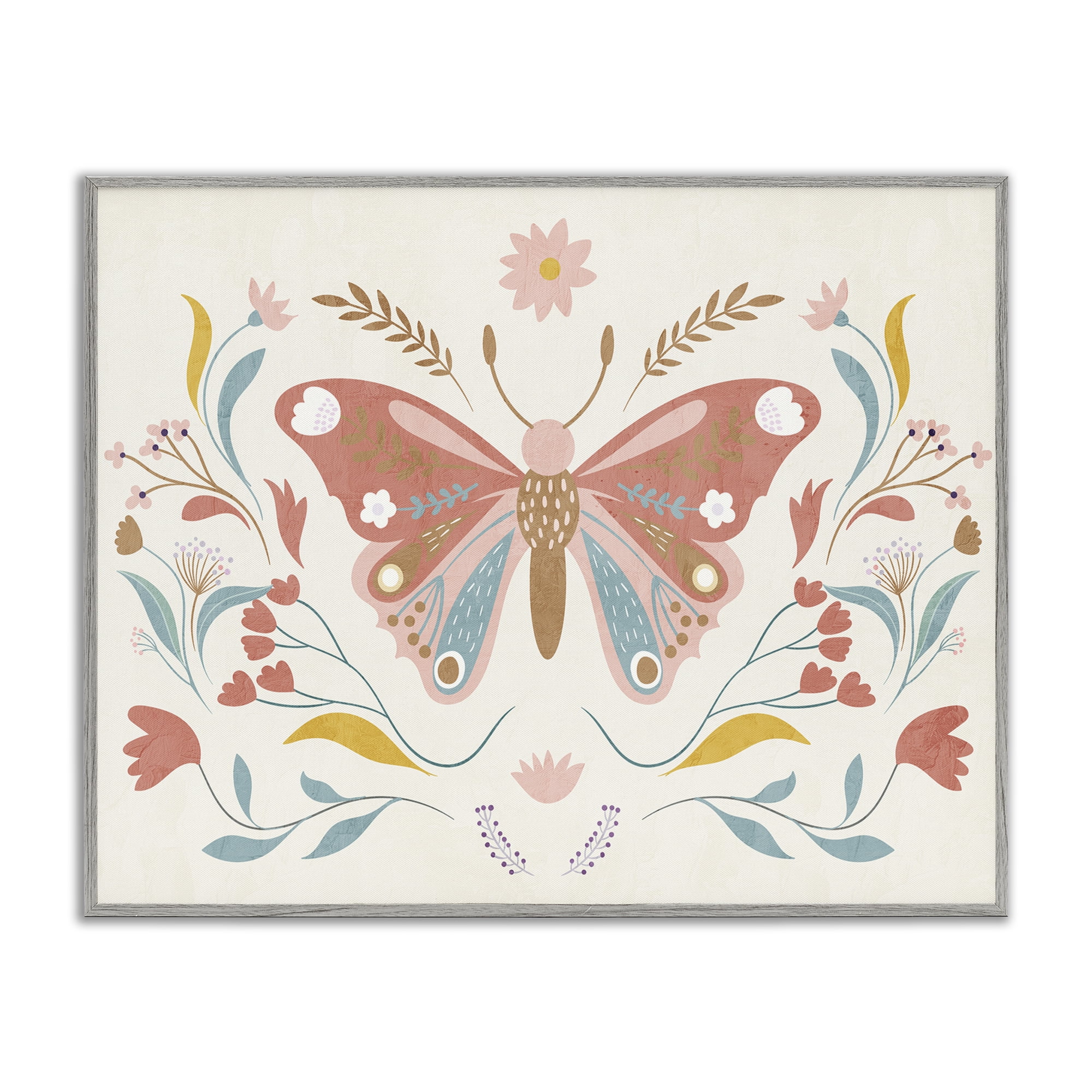 Stupell Industries Boho Folk Butterfly Insects Painting Gray Framed Art Print Wall Art, 20 x 16