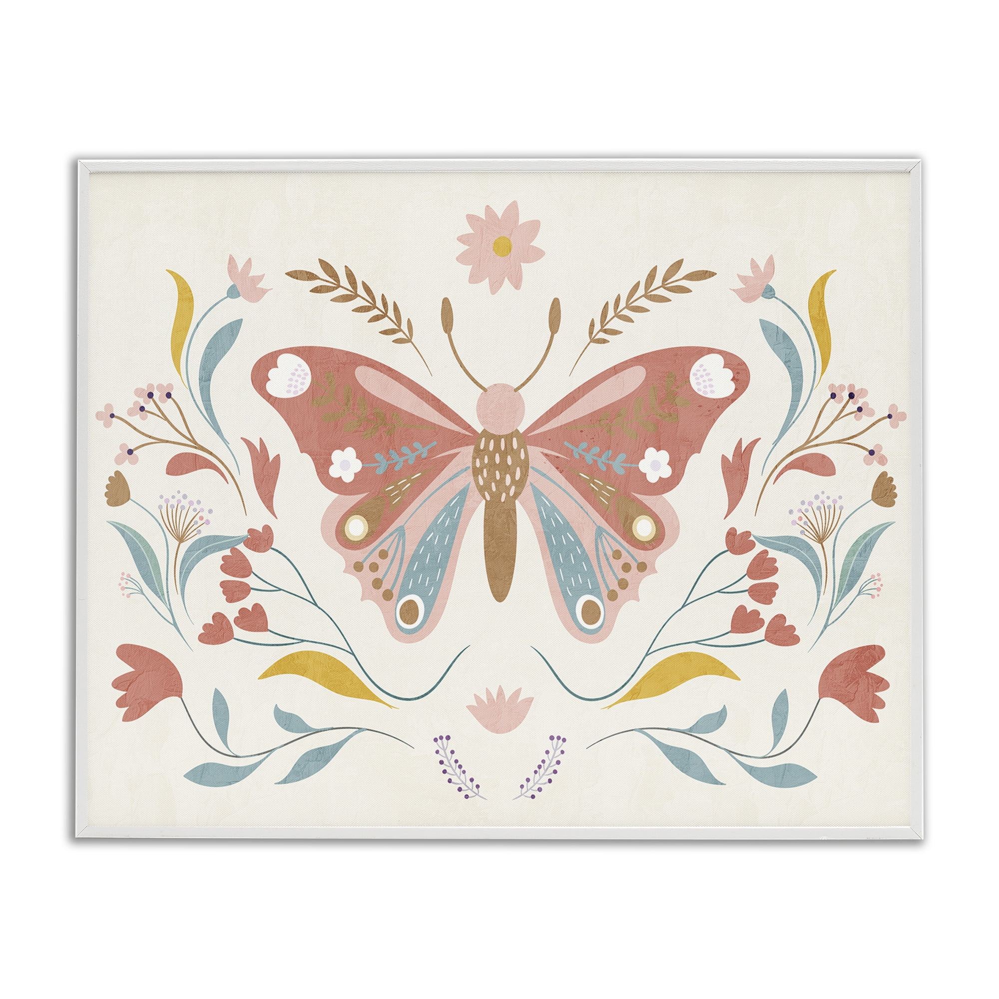 Stupell Industries Boho Folk Butterfly Insects Painting White Framed Art Print Wall Art, 20 x 16