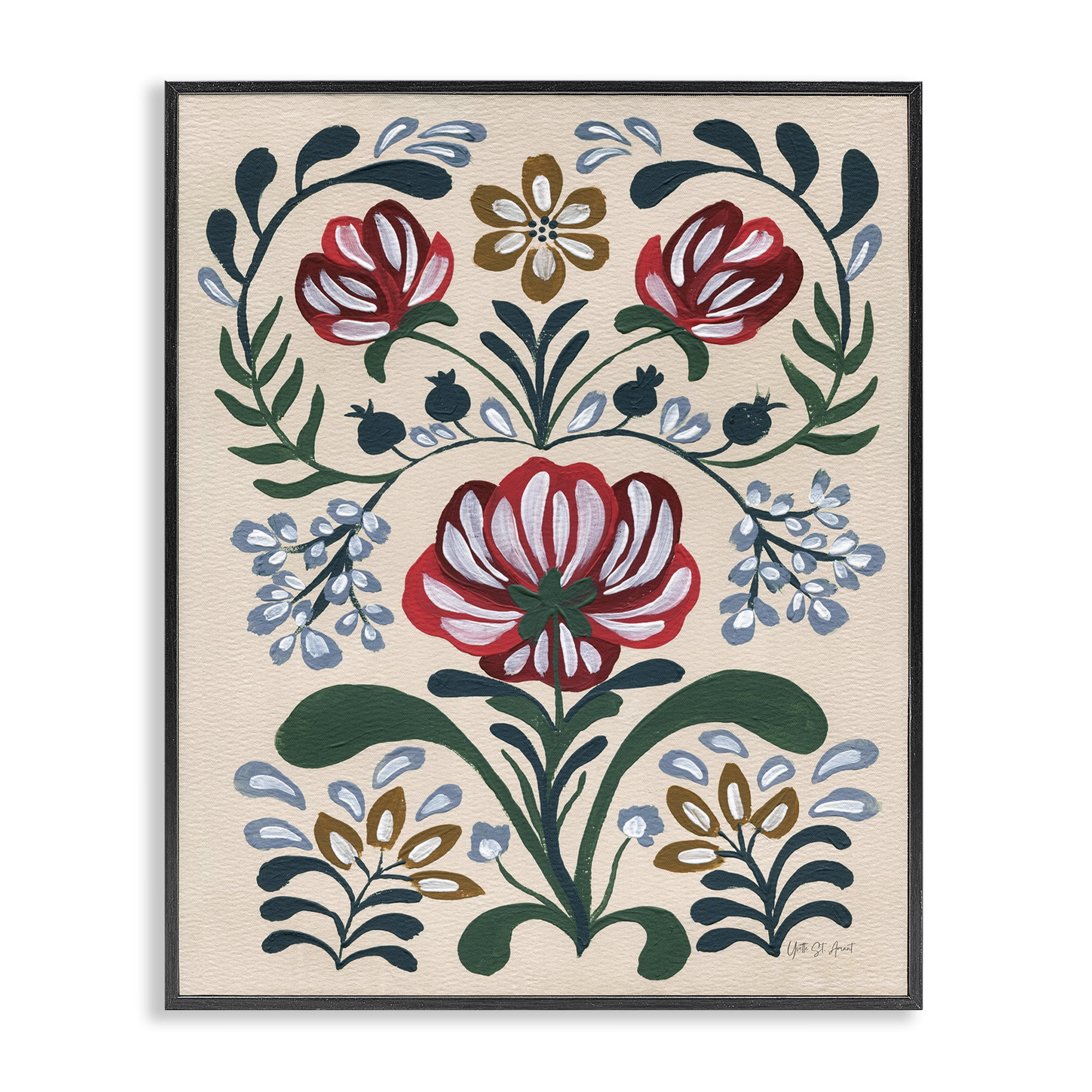 Stupell Industries Boho Folk Florals Botanical & Floral Painting Black Framed Art Print Wall Art, 11 x 14
