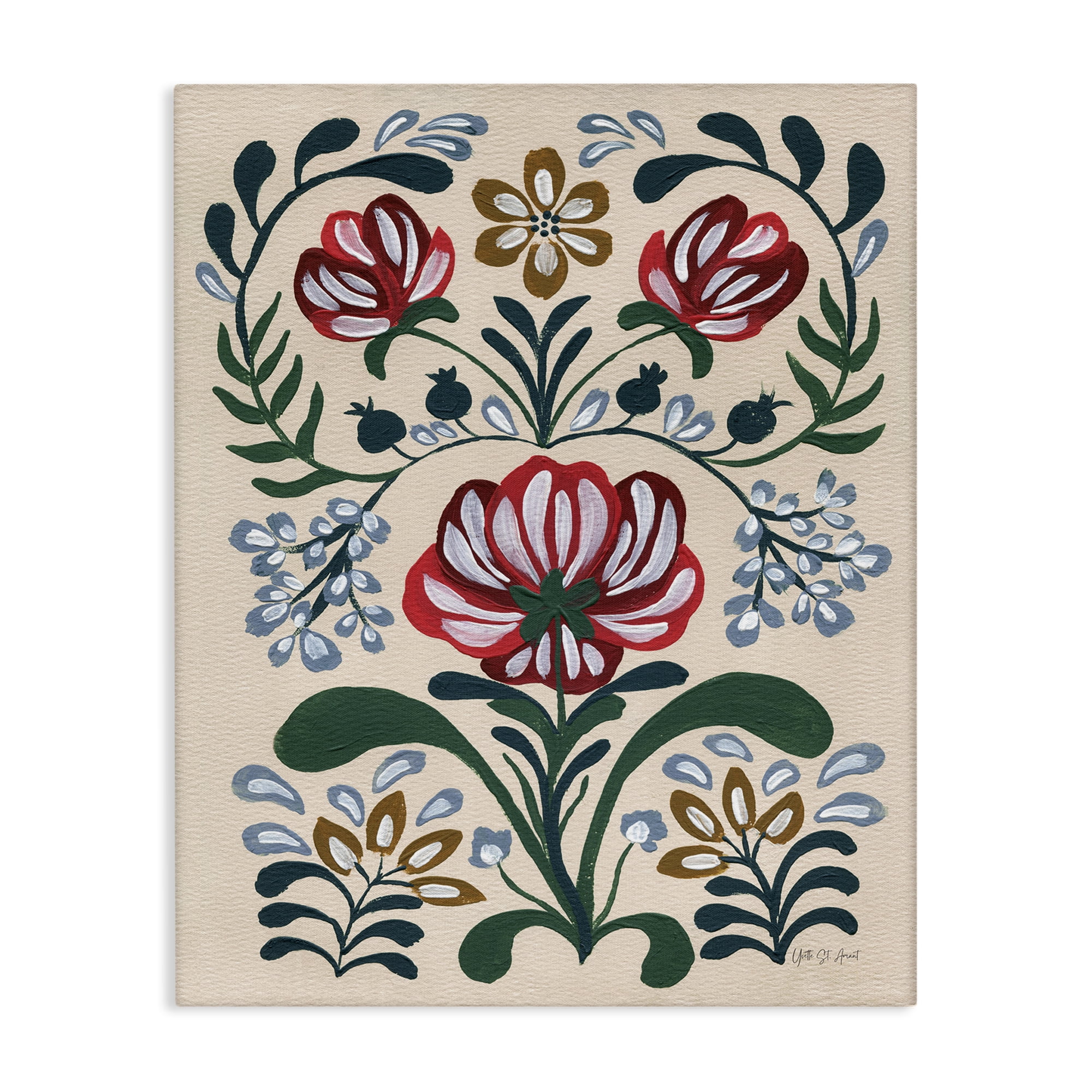 Boho Floral Botanical Canvas Wall Art in Beige and Green, 16 x 20