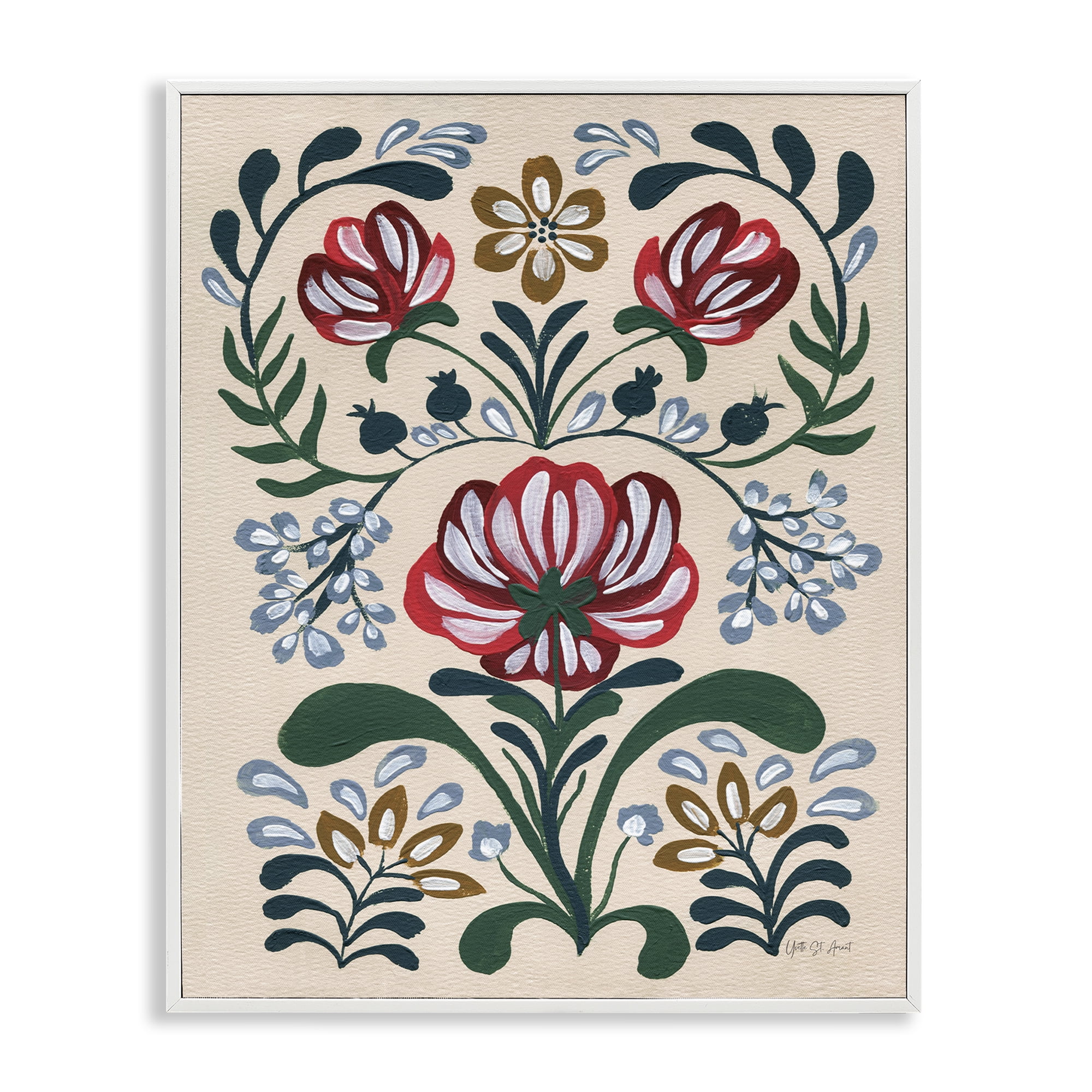 Stupell Industries Boho Folk Florals Botanical & Floral Painting White Framed Art Print Wall Art, 24 x 30