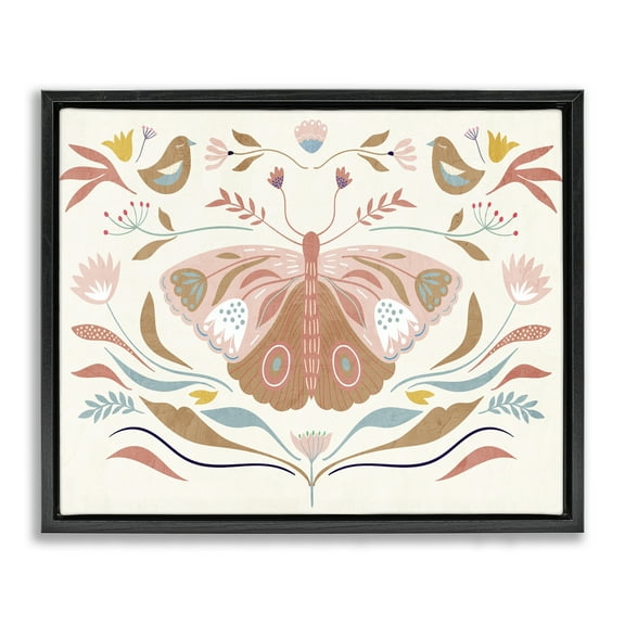 Stupell Industries Boho Folk Moth Insects Painting Black Floater Framed Canvas Art Print Wall Art, 21 x 17