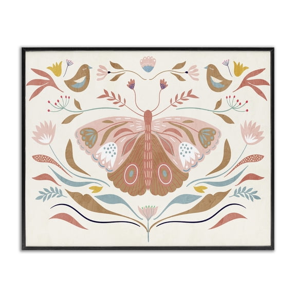 Stupell Industries Boho Folk Moth Insects Painting Black Framed Art Print Wall Art, 14 x 11