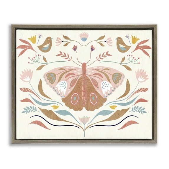 Stupell Industries Boho Folk Moth Insects Painting Brown Floater Framed Canvas Art Print Wall Art, 31 x 25