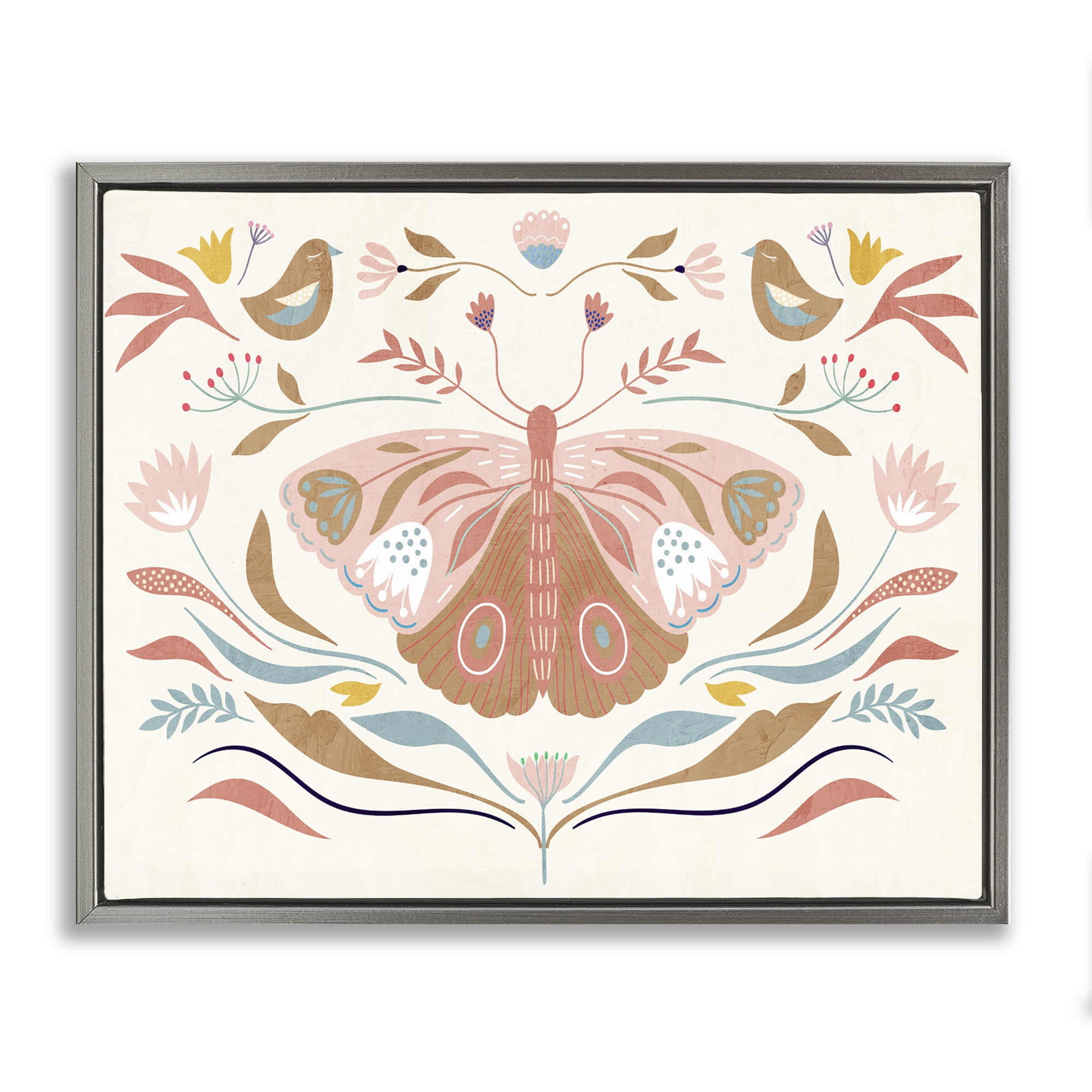 Stupell Industries Boho Folk Moth Insects Painting Gray Floater Framed Canvas Art Print Wall Art, 31 x 25