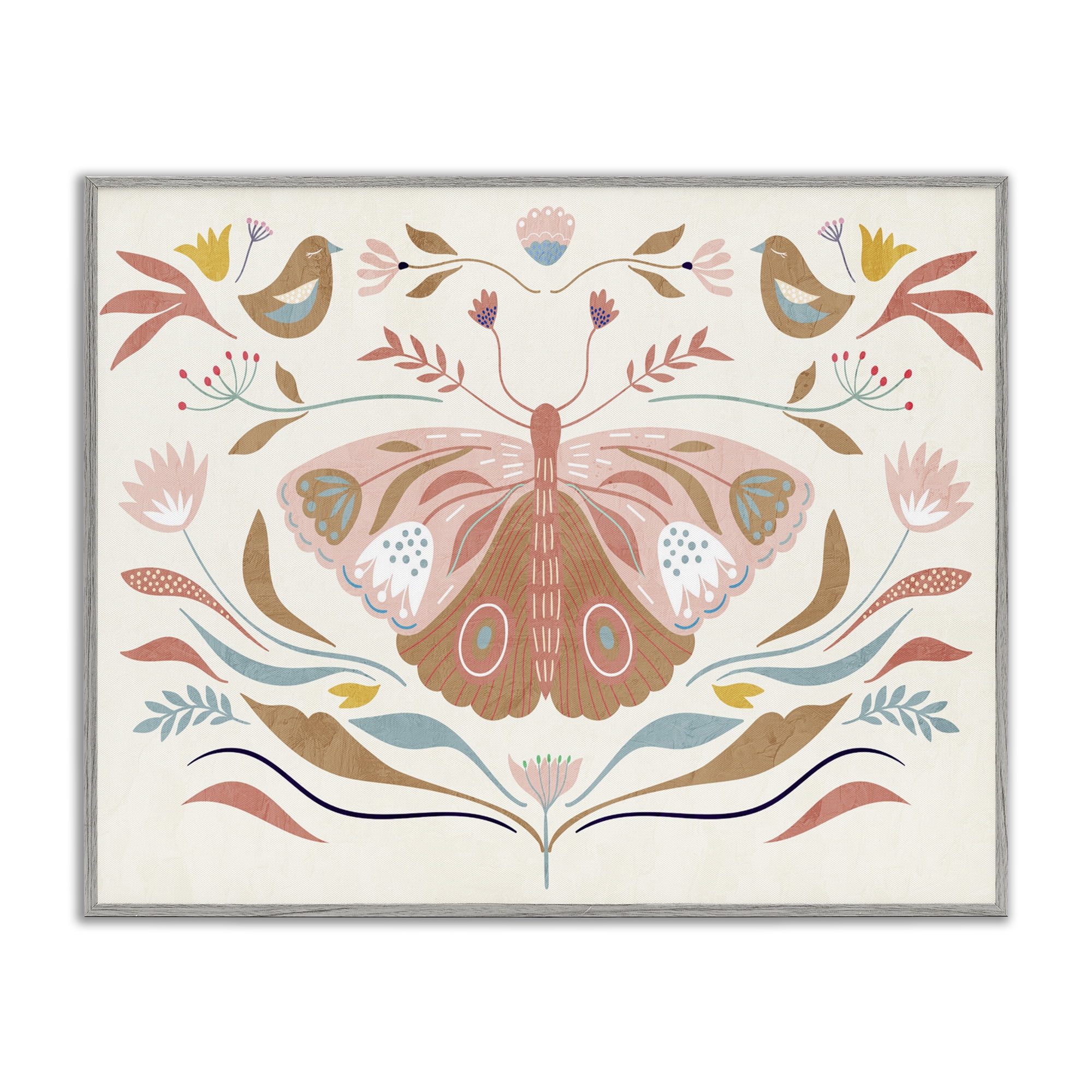 Stupell Industries Boho Folk Moth Insects Painting Gray Framed Art Print Wall Art, 20 x 16