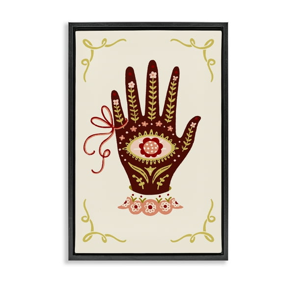 Stupell Industries Boho Folk Style Hand Spiritual Painting Black Floater Framed Canvas Art Print Wall Art, 17 x 25