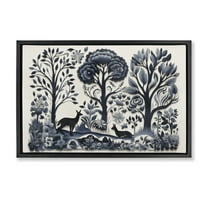 Stupell Industries Boho Forest Creatures Landscape Painting Black Floater Framed Art Print Wall Art, 25 x 17