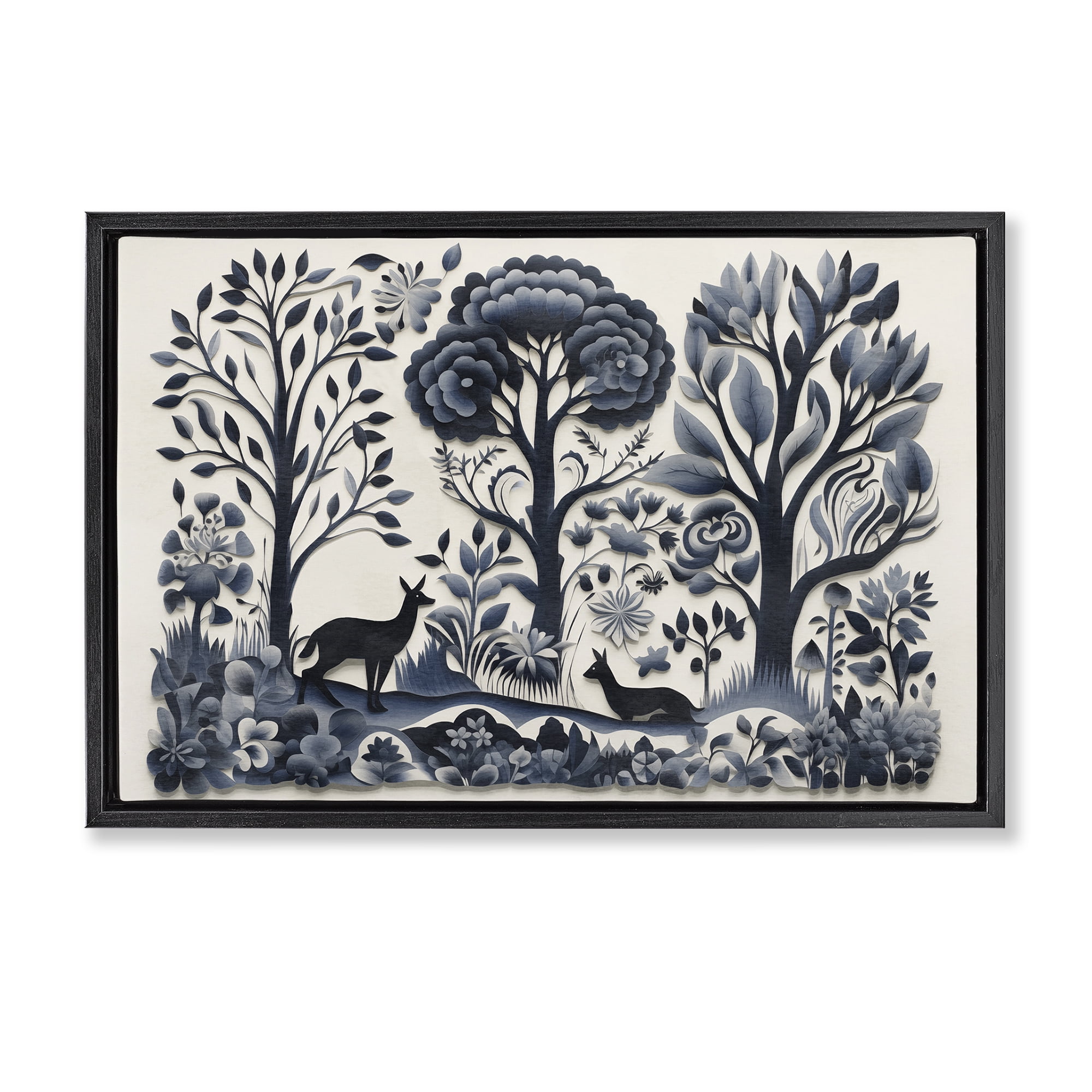 Stupell Industries Boho Forest Creatures Landscape Painting Black Floater Framed Art Print Wall Art, 31 x 21