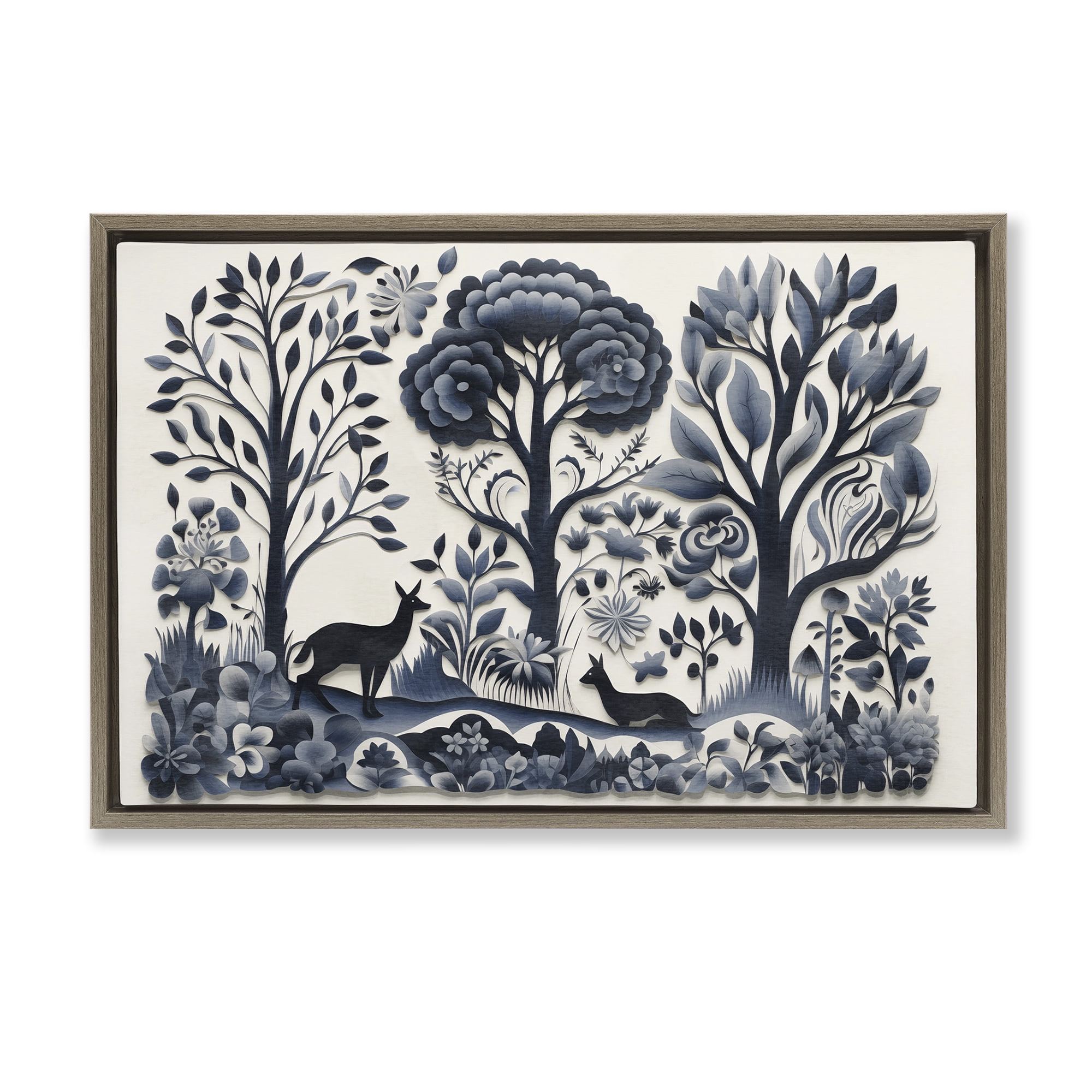Stupell Industries Boho Forest Creatures Landscape Painting Brown Floater Framed Art Print Wall Art, 25 x 17