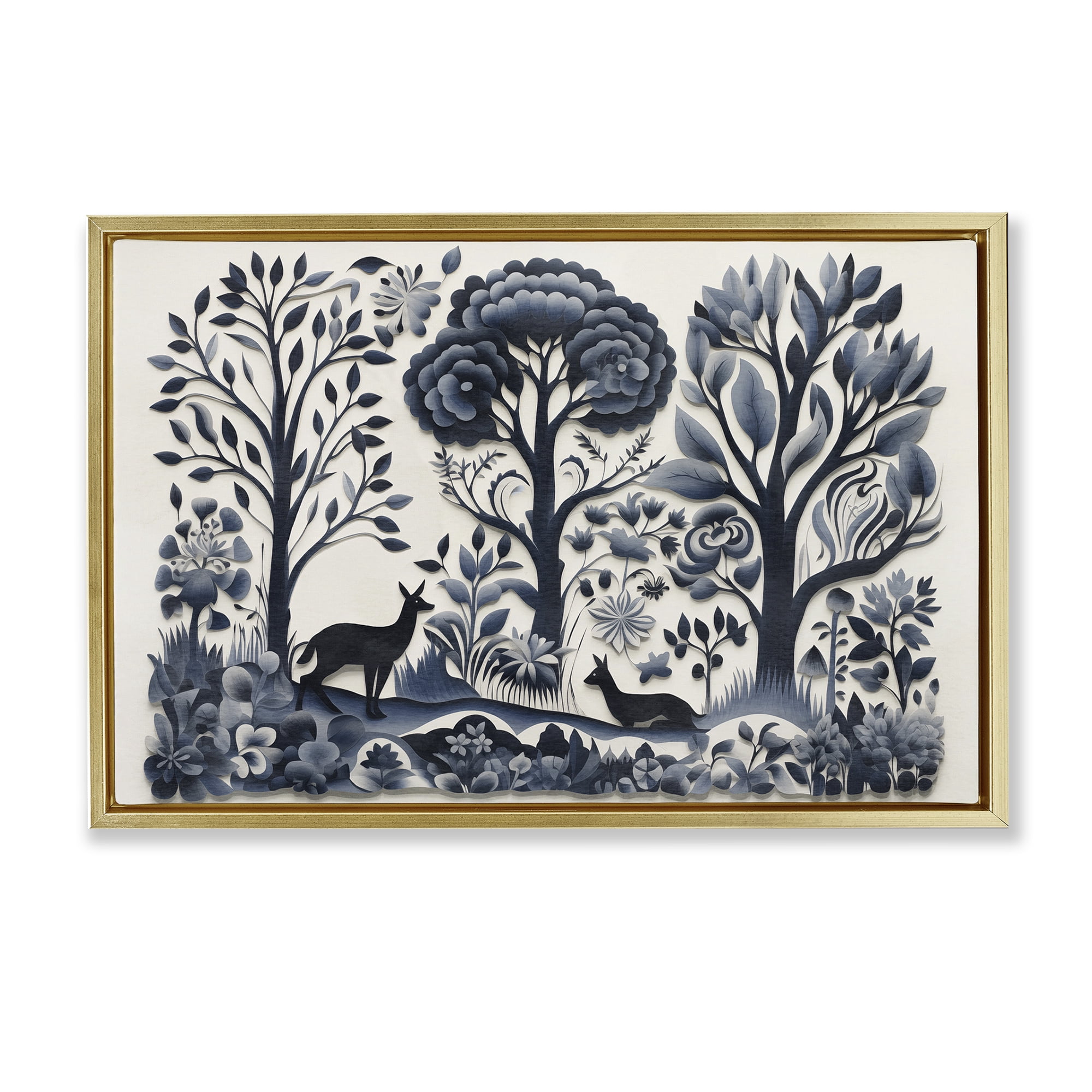 Stupell Industries Boho Forest Creatures Landscape Painting Gold Floater Framed Art Print Wall Art, 31 x 21