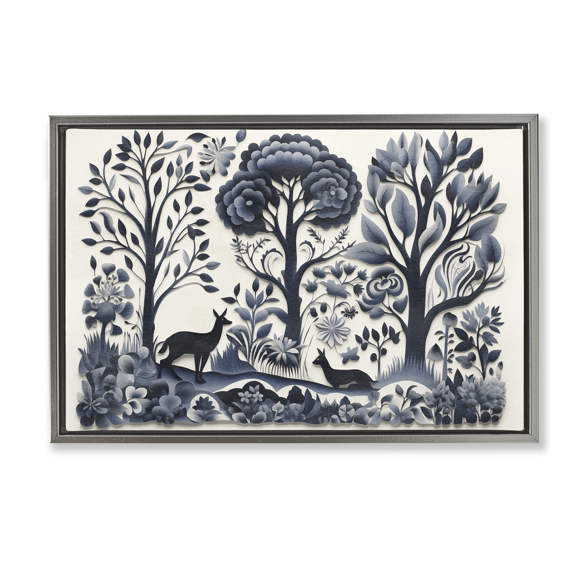 Stupell Industries Boho Forest Creatures Landscape Painting Gray Floater Framed Art Print Wall Art, 25 x 17