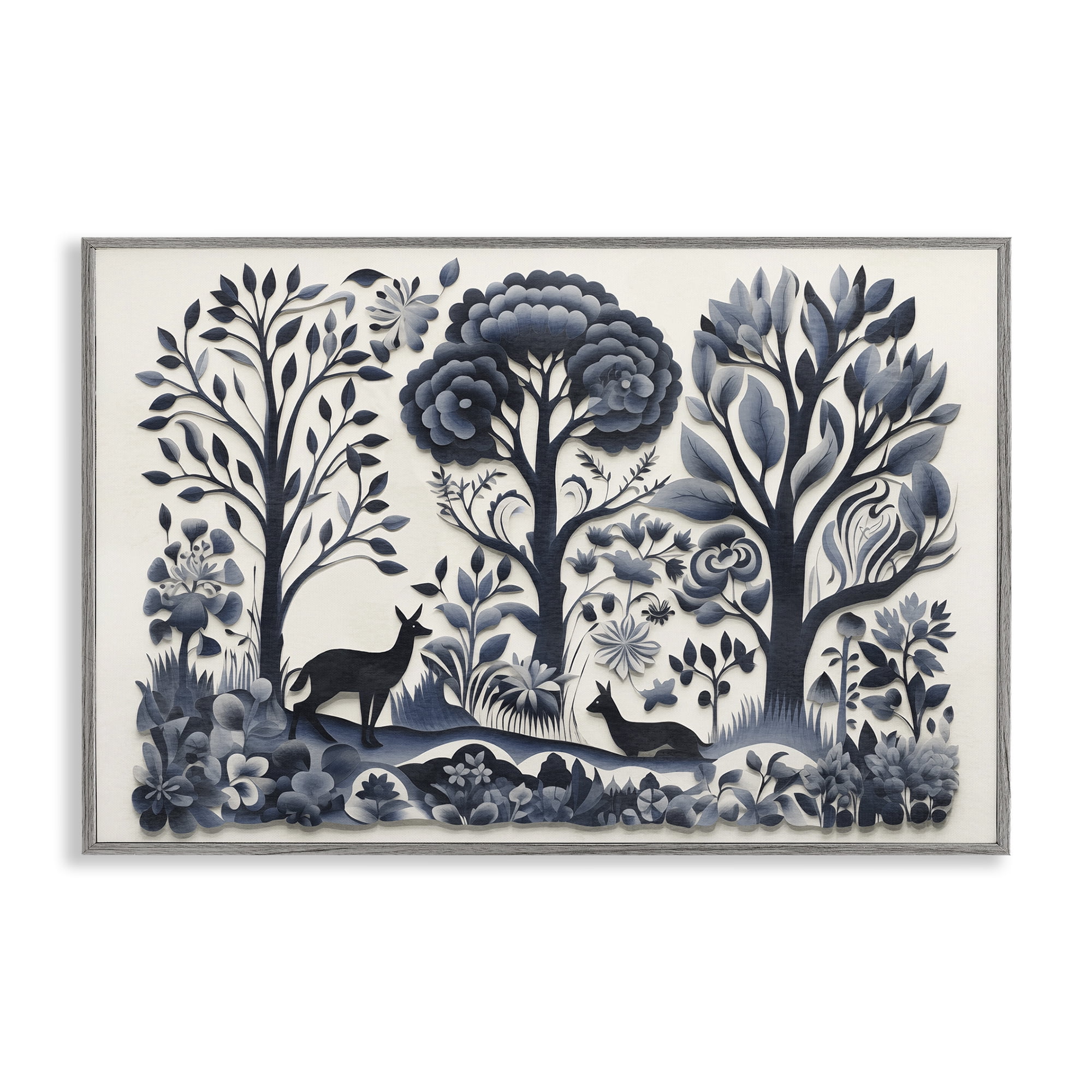 Stupell Industries Boho Forest Creatures Landscape Painting Gray Framed Art Print Wall Art, 24 x 16