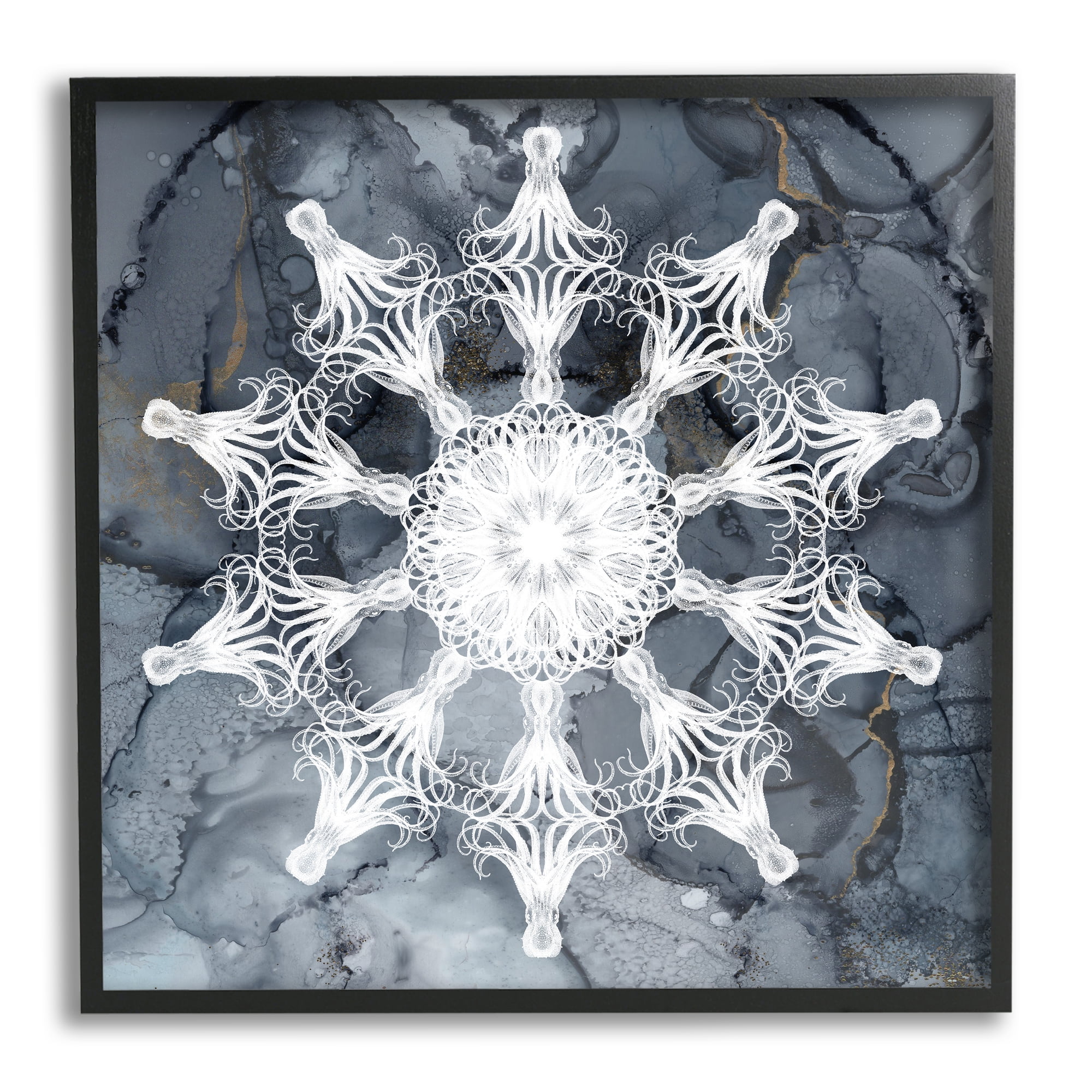 Stupell Industries Boho Fractal Medallion Abstract Painting Black Framed Art Print Wall Art, 24 x 24