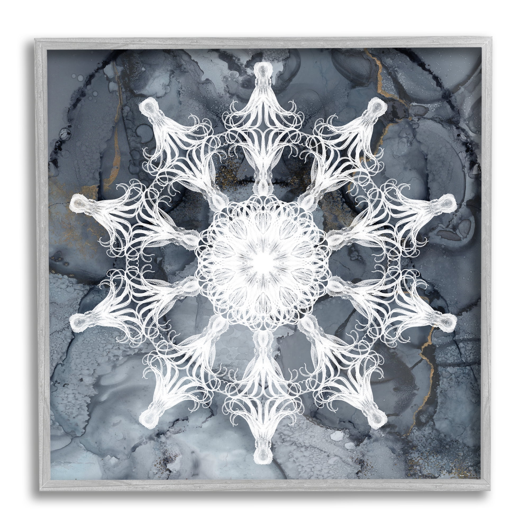 Stupell Industries Boho Fractal Medallion Abstract Painting Gray Framed Art Print Wall Art, 17 x 17