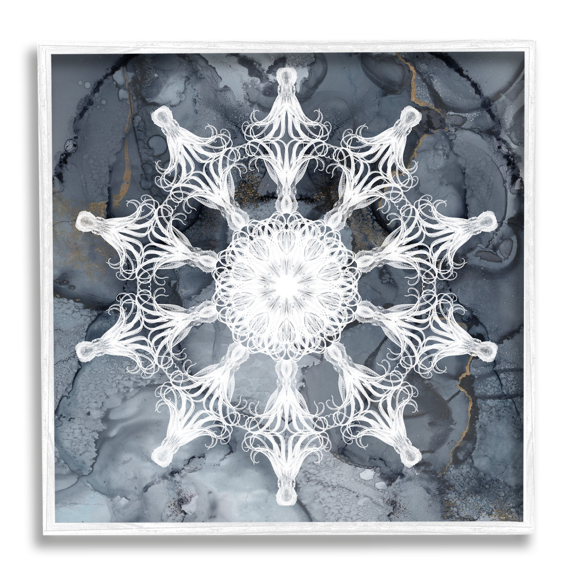 Stupell Industries Boho Fractal Medallion Abstract Painting White Framed Art Print Wall Art, 12 x 12