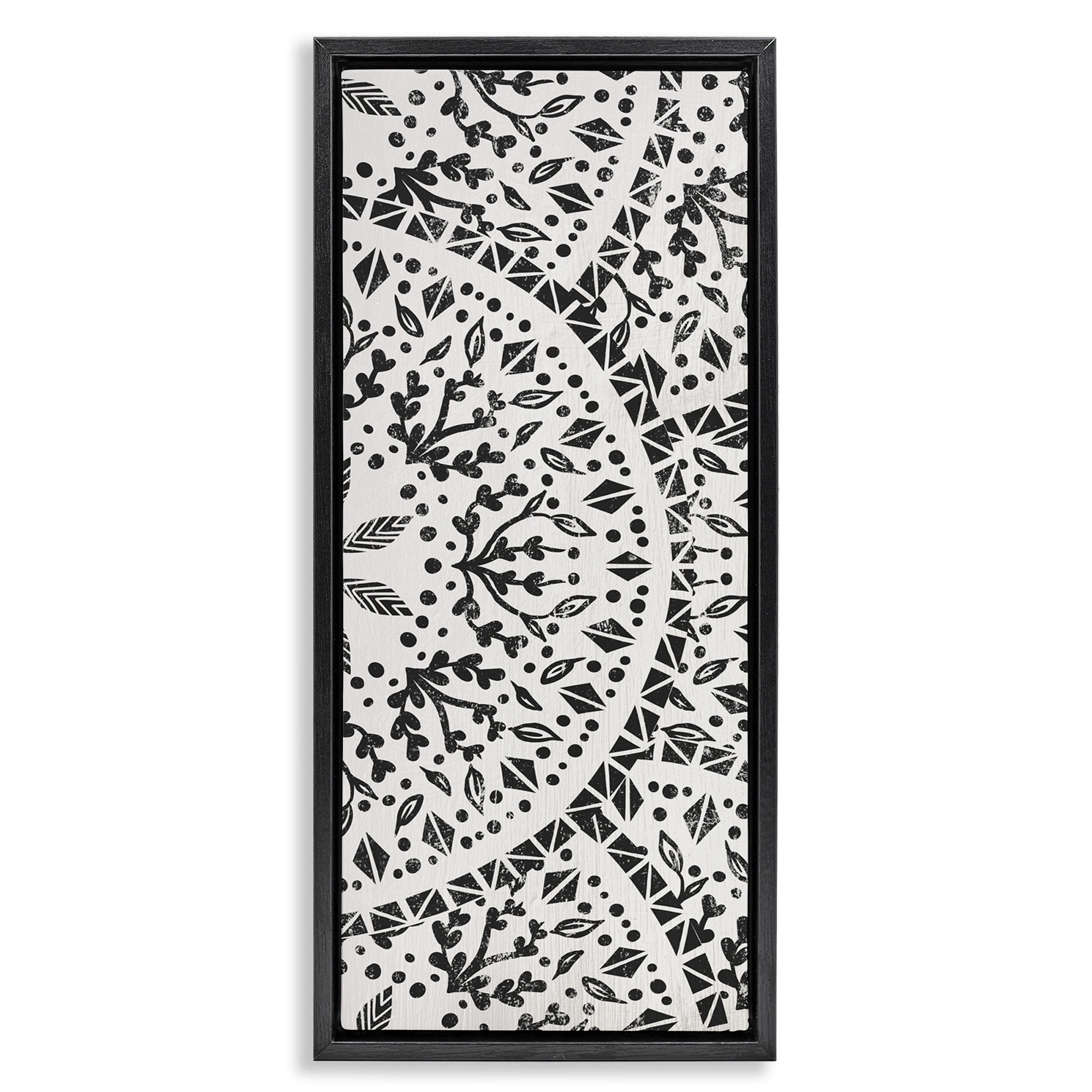 Stupell Industries Boho Fractal Pattern Study Abstract Painting Black Floater Framed Canvas Art Print Wall Art, 11 x 25