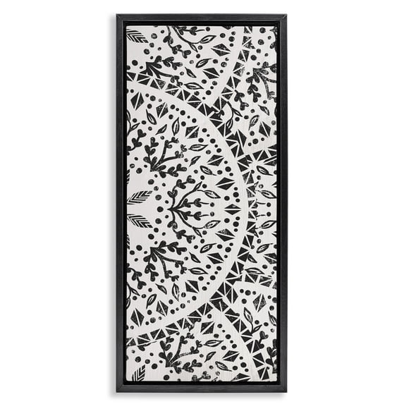 Stupell Industries Boho Fractal Pattern Study Abstract Painting Black Floater Framed Canvas Art Print Wall Art, 11 x 25