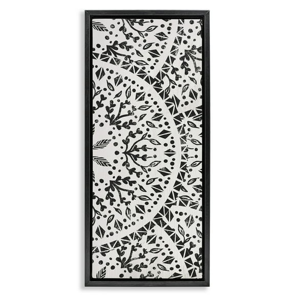 Stupell Industries Boho Fractal Pattern Study Abstract Painting Black Floater Framed Canvas Art Print Wall Art, 11 x 25