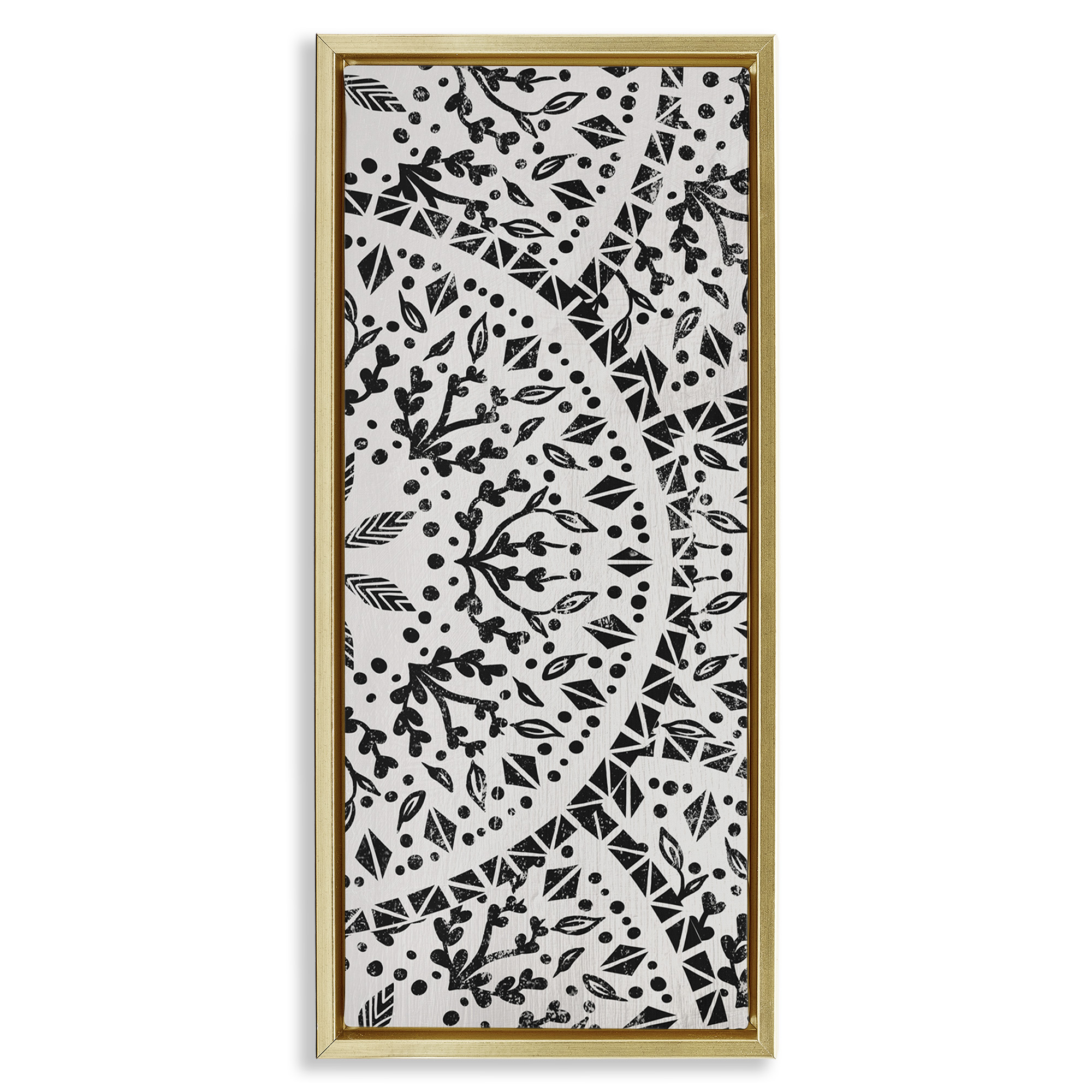 Stupell Industries Boho Fractal Pattern Study Abstract Painting Gold Floater Framed Canvas Art Print Wall Art, 11 x 25