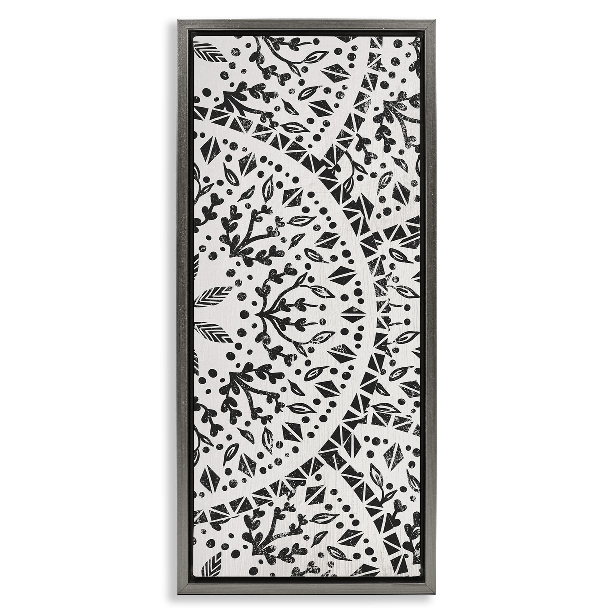 Stupell Industries Boho Fractal Pattern Study Abstract Painting Gray Floater Framed Canvas Art Print Wall Art, 11 x 25