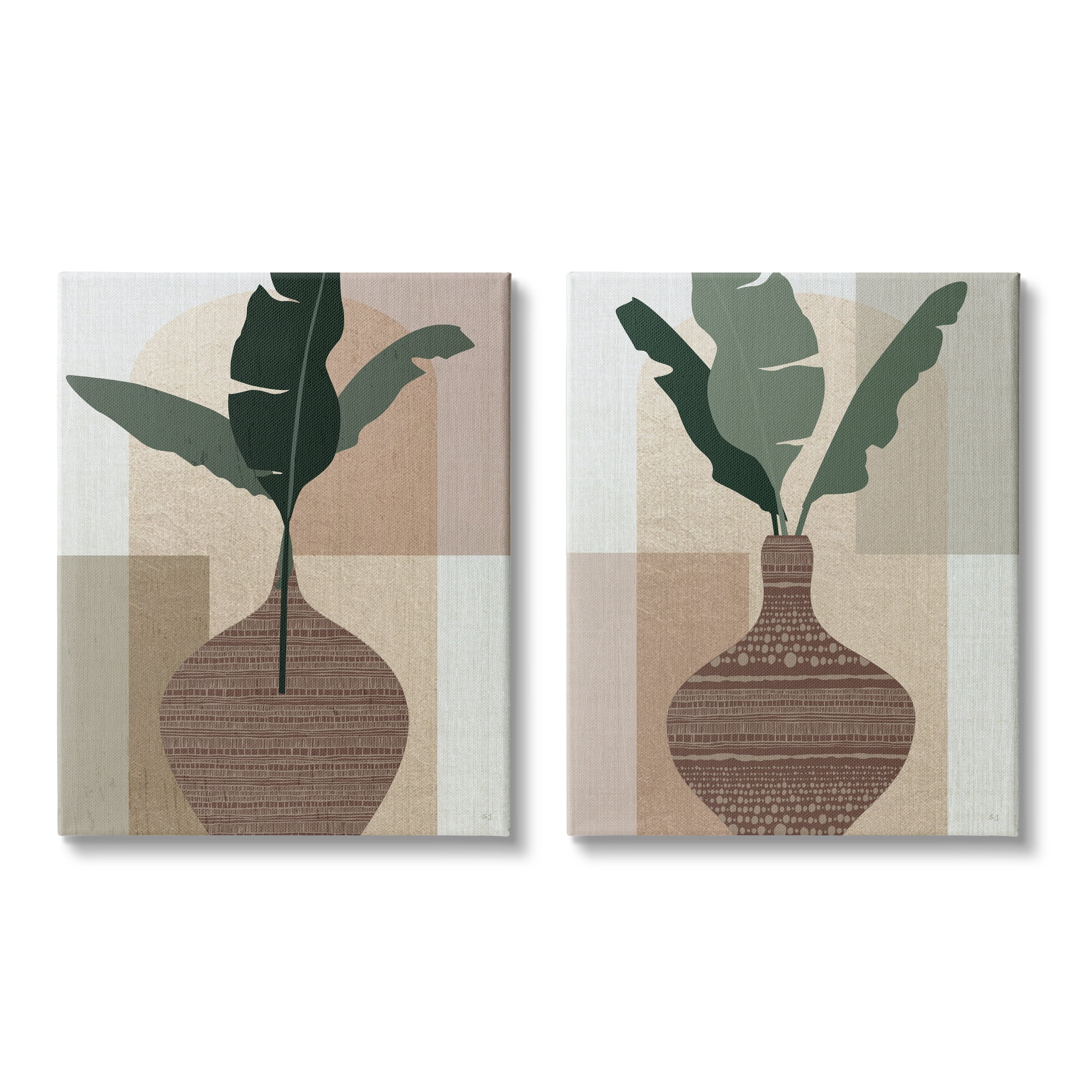 Stupell Industries Boho Geometric Plant Vases Botanical & Floral Painting Gallery Wrapped Canvas Art Print Wall Art, 16 x 20, Set of 2