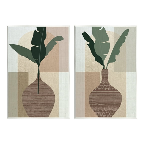 Stupell Industries Boho Geometric Plant Vases Botanical & Floral Painting Unframed Art Print Wall Art, 10 x 15, Set of 2