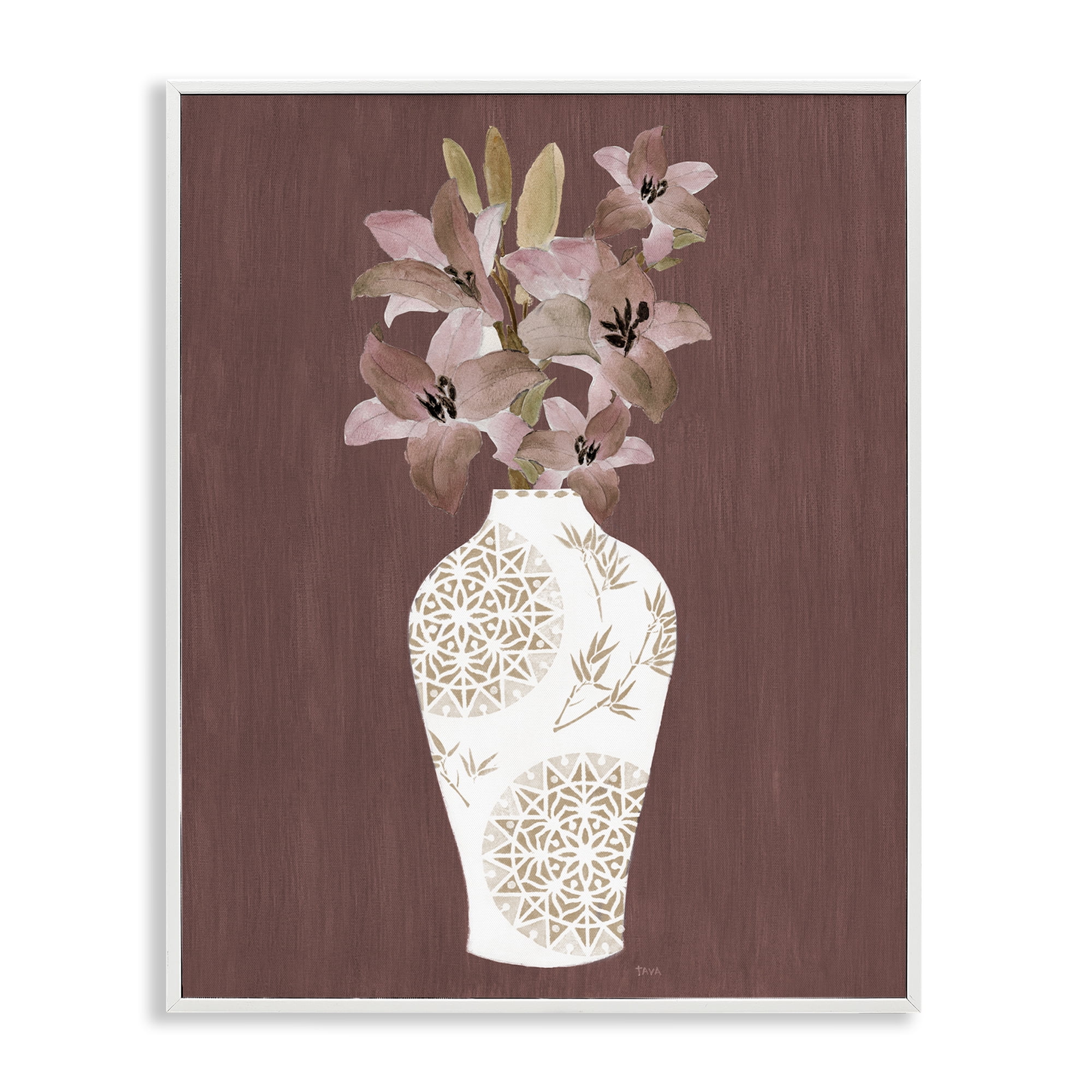 Stupell Industries Boho Geometric Vase Plants & Flowers Painting White Framed Art Print Wall Art, 16 x 20
