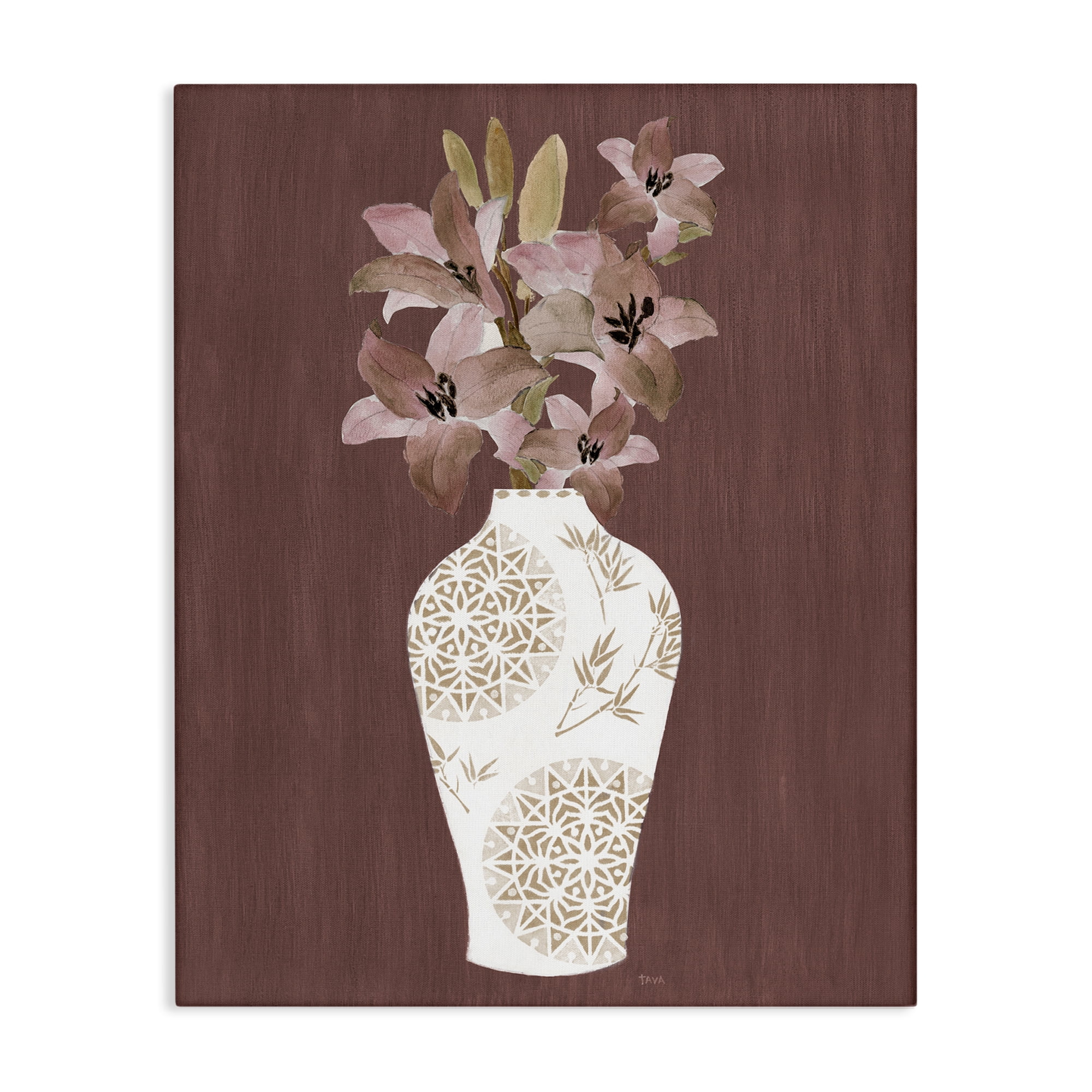 Stupell Industries Boho Geometric Vase Plants & Flowers Painting Wrapped Canvas Art Print Wall Art, 16 x 20