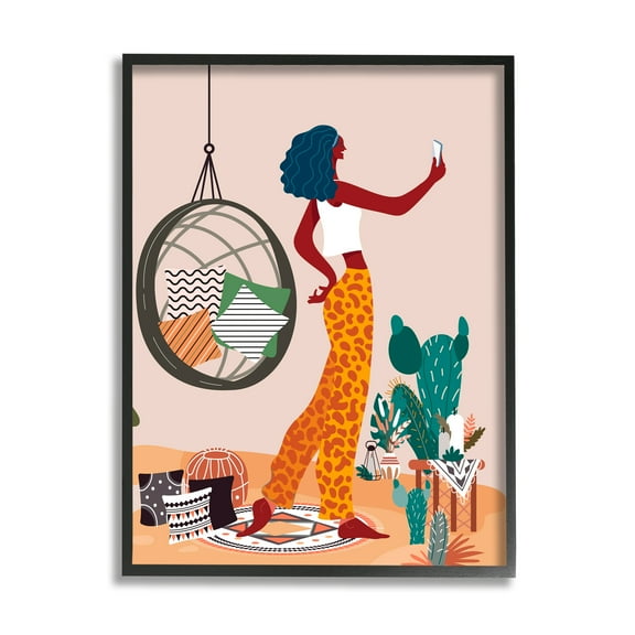 Stupell Industries Boho Girl with Plants Botanical & Floral Painting Black Framed Art Print Wall Art, 11 x 14