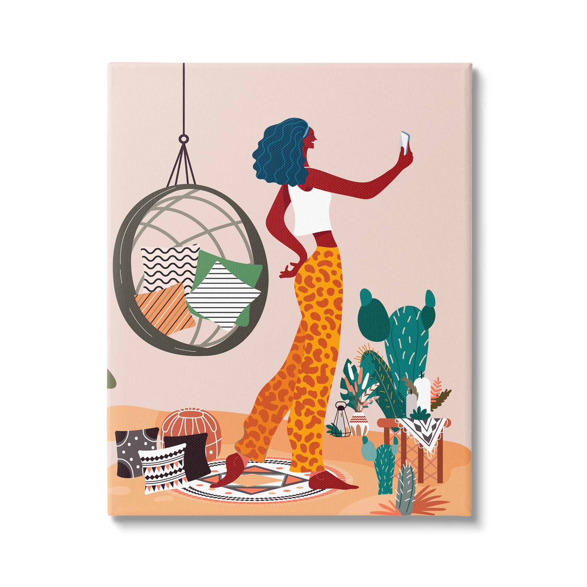 Stupell Industries Boho Girl with Plants Botanical & Floral Painting Gallery Wrapped Canvas Print Wall Art, 16 x 20