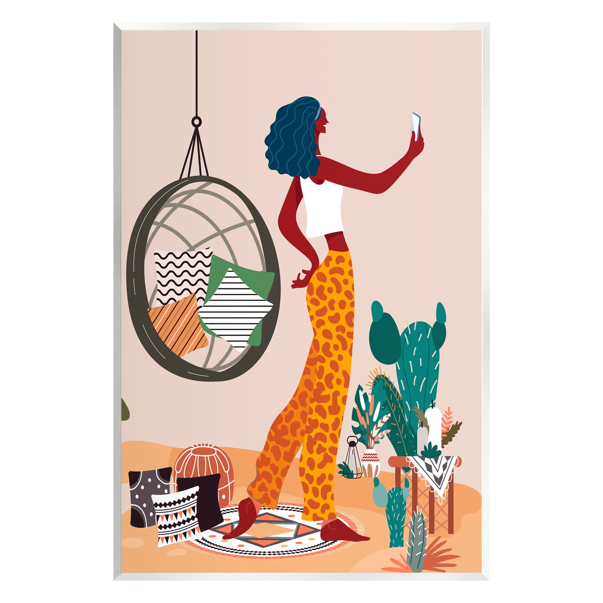 Stupell Industries Boho Girl with Plants Botanical & Floral Painting Unframed Art Print Wall Art, 10 x 15