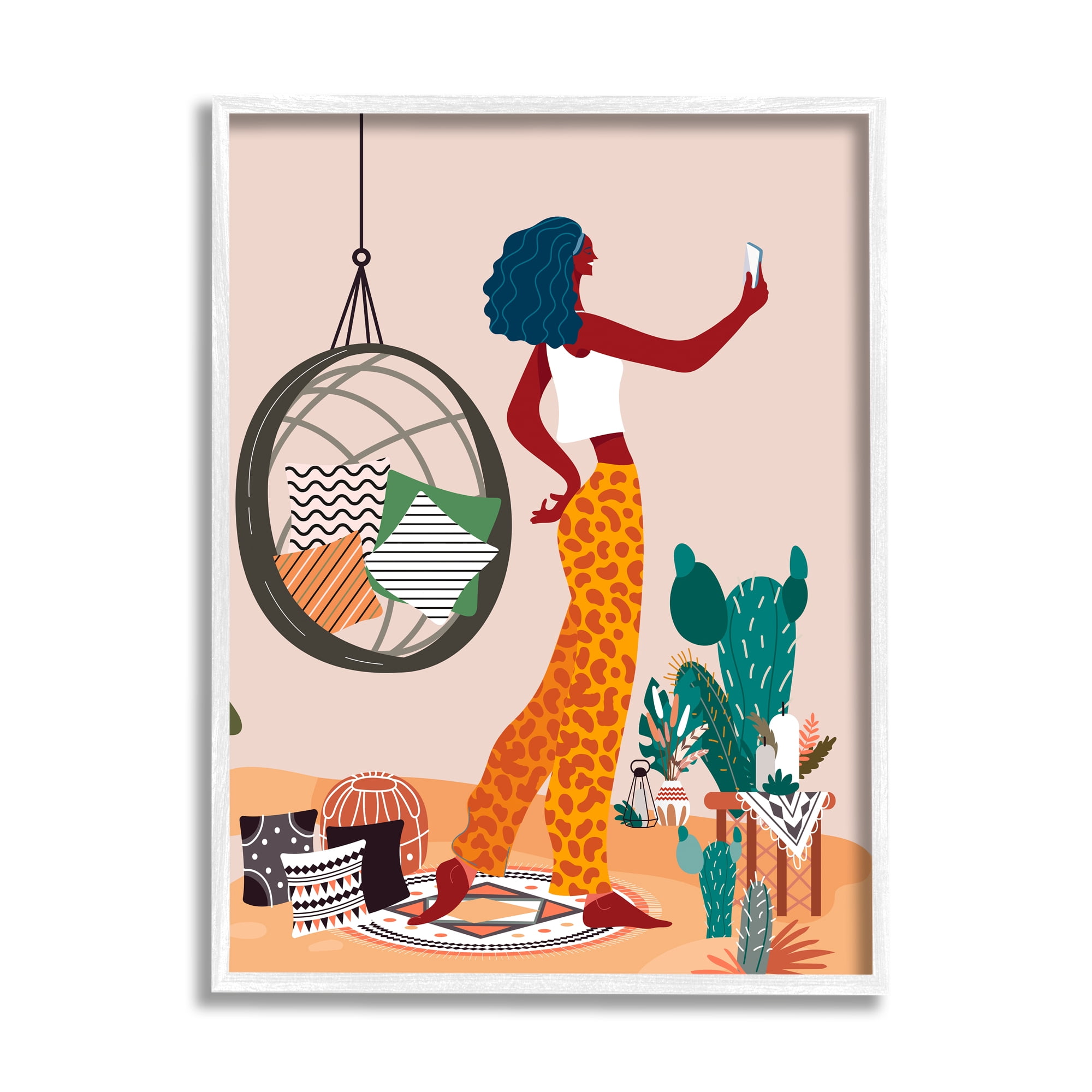Stupell Industries Boho Girl with Plants Botanical & Floral Painting White Framed Art Print Wall Art, 11 x 14
