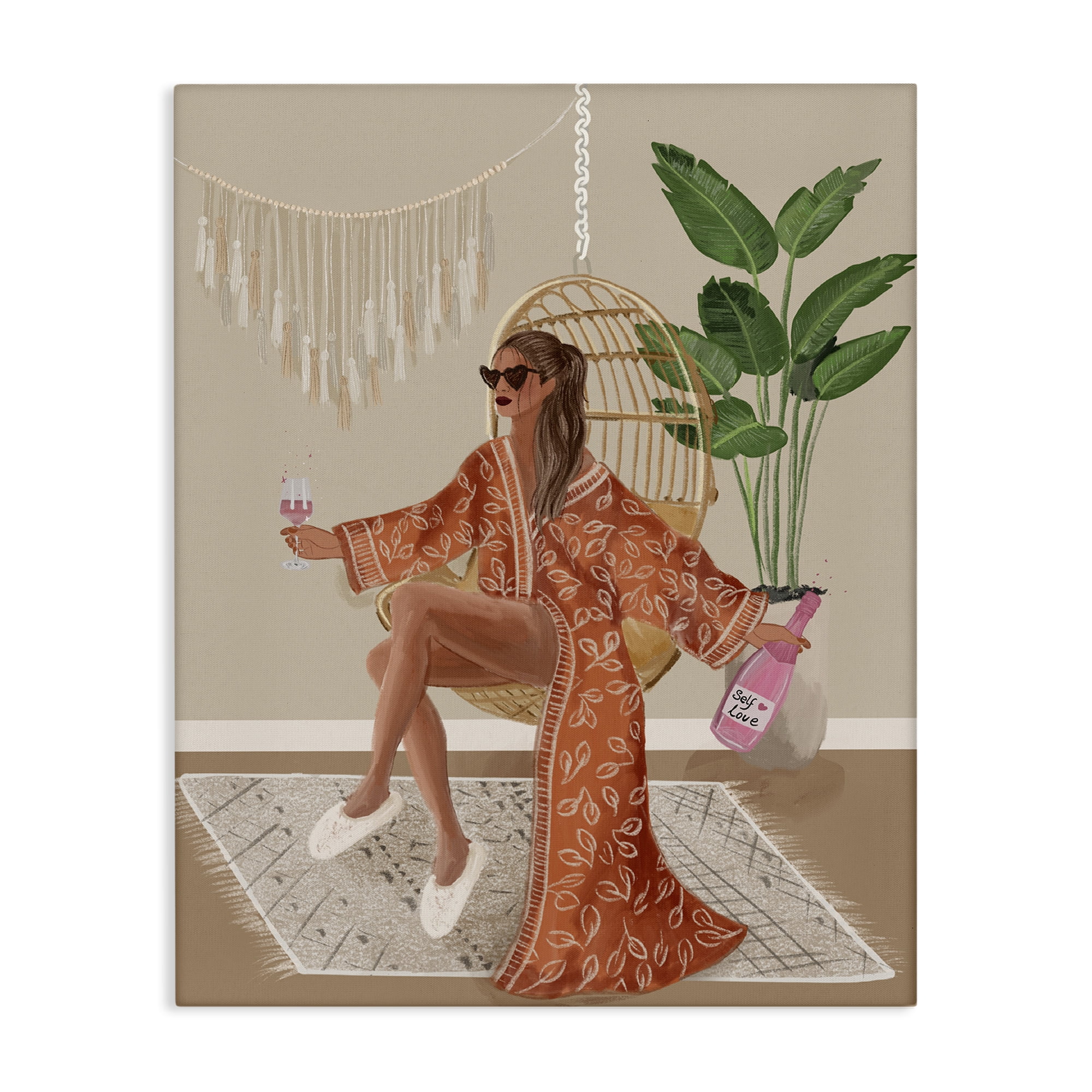 Stupell Industries Boho Glam Girl Novelty Painting Gallery Wrapped Canvas Art Print Wall Art, 30 x 40