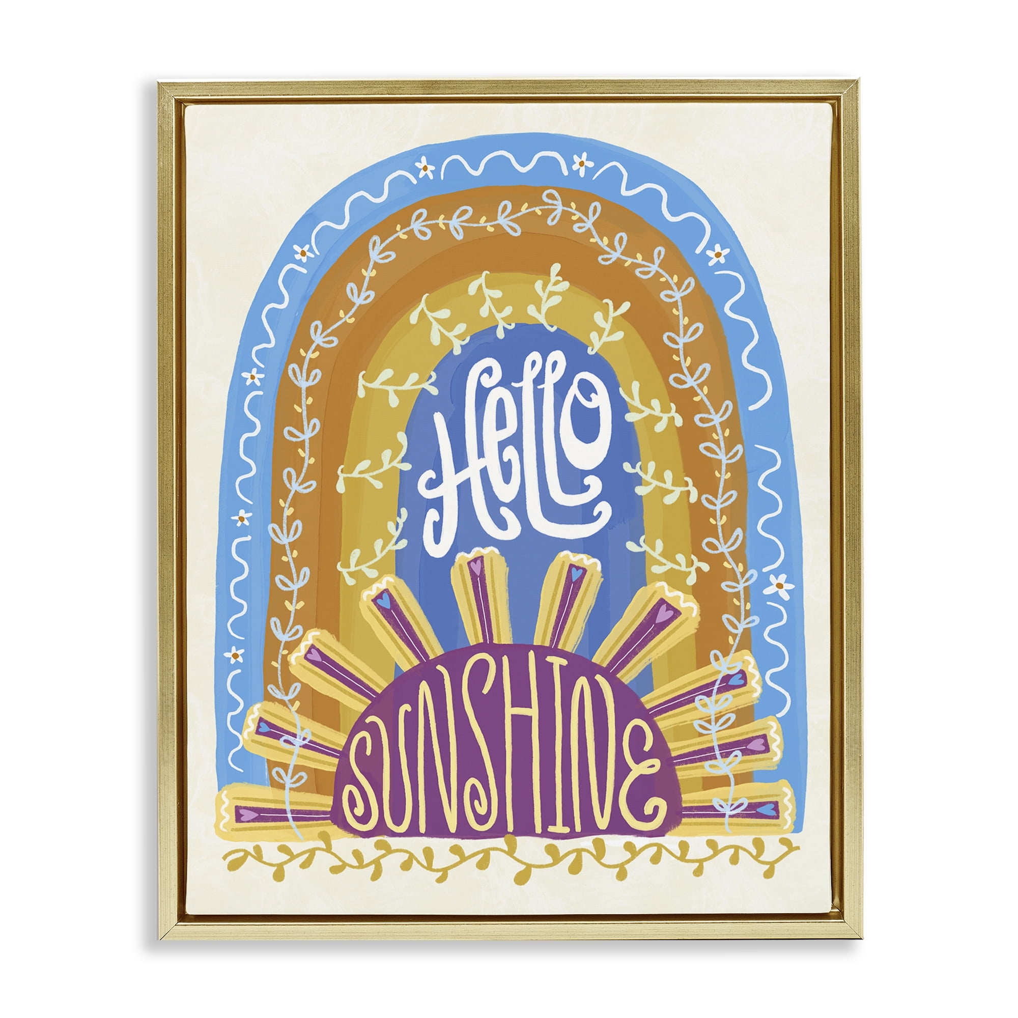 Stupell Industries Boho Hello Sunshine Gold Framed Floater Canvas Wall Art, design by Connie Summers