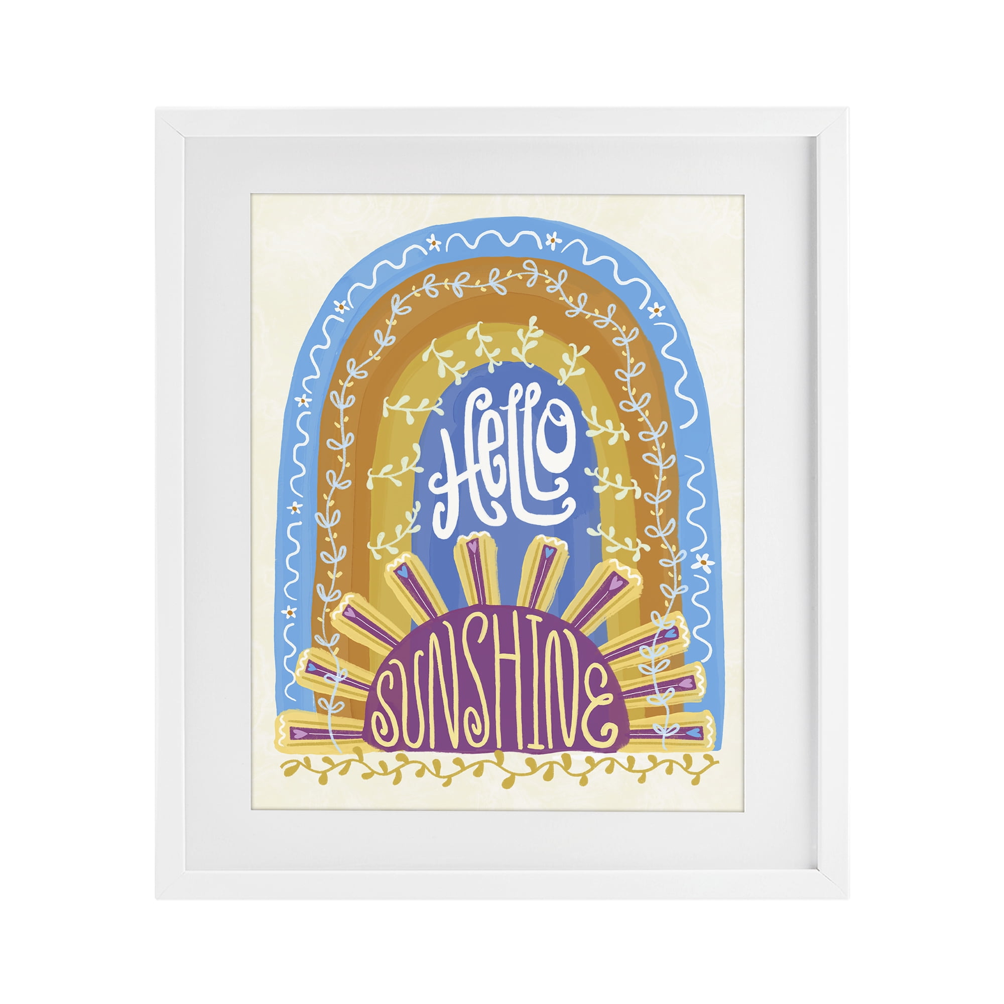 Stupell Industries Boho Hello Sunshine White Framed Print Under Glass, design by Connie Summers
