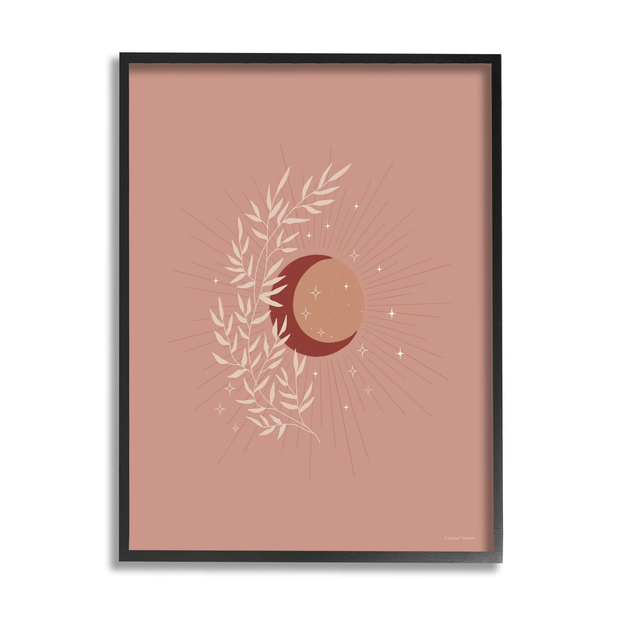 Stupell Industries Boho Herb Botanicals Astral Starry Sun & Moon Graphic Art Black Framed Art Print Wall Art, Design by Rachel Nieman