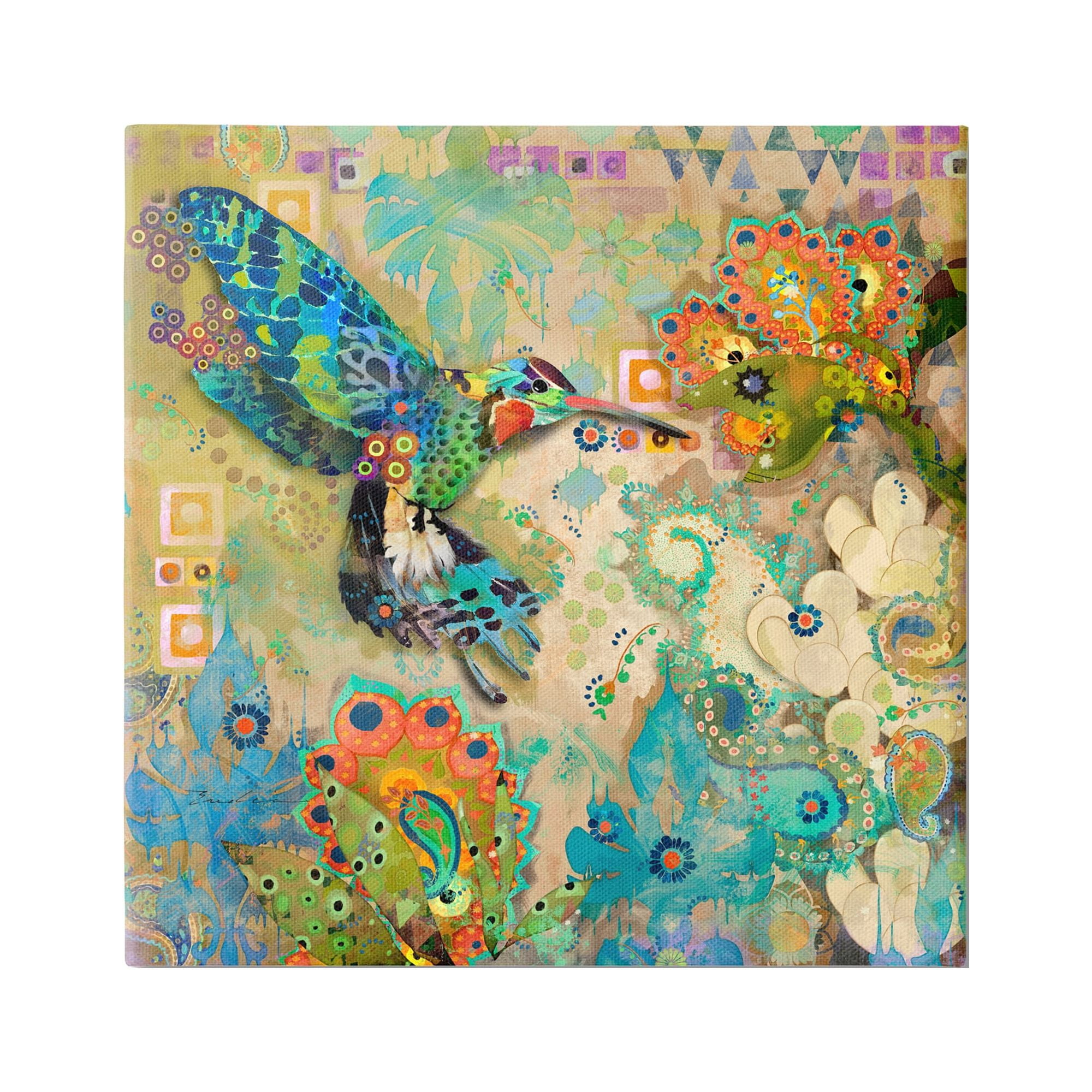 Stupell Industries Boho Hummingbird Pattern Animals & Insects Painting Gallery Wrapped Canvas Art Print Wall Art, 36 x 36