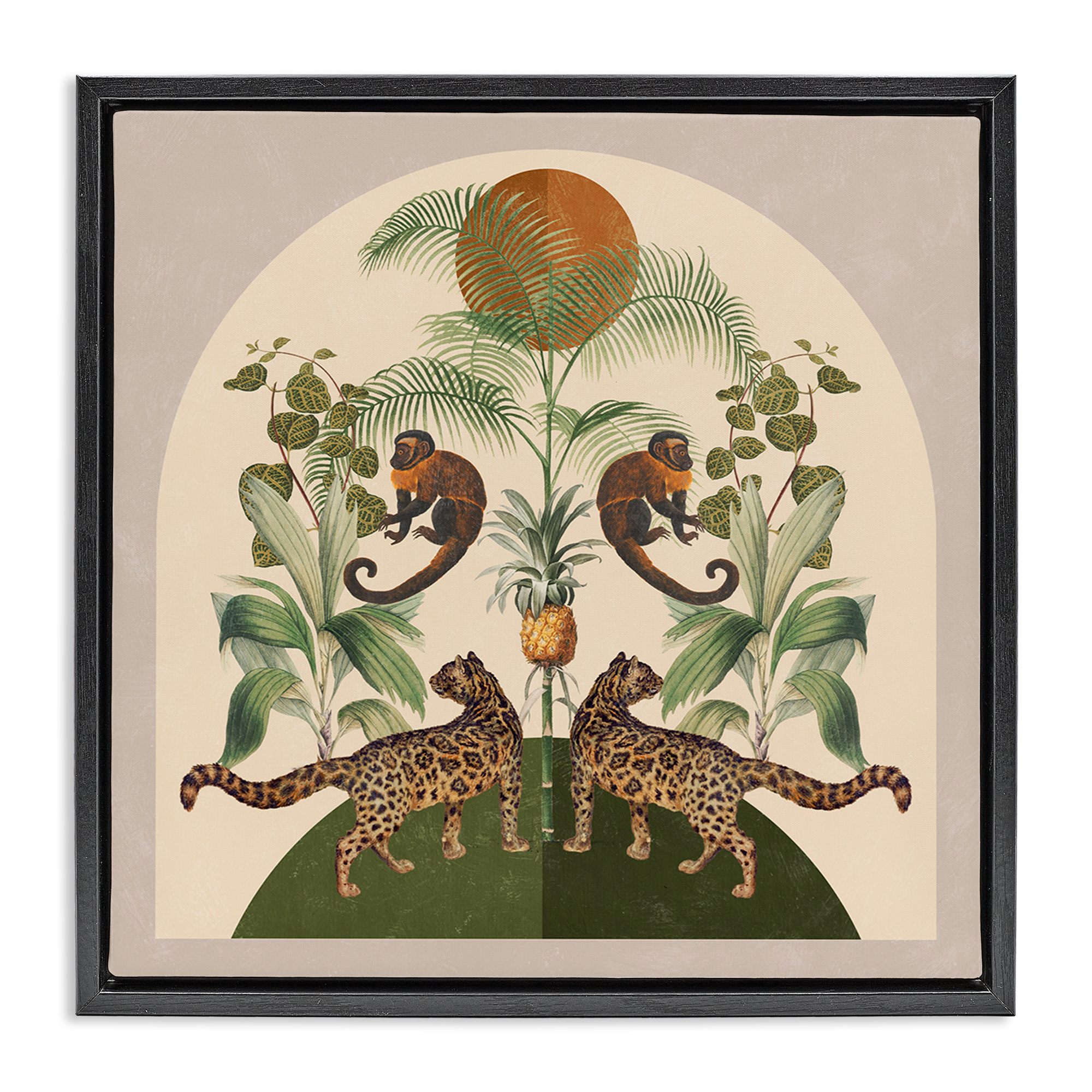 Stupell Industries Boho Jungle Animals Landscape Painting Black Floater Framed Canvas Art Print Wall Art, 25 x 25